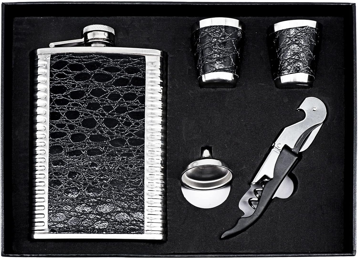 Hip Flasks for Liquor Sets for Men,9oz,2 Cups+1Corkscrew+1 Mini Funnel