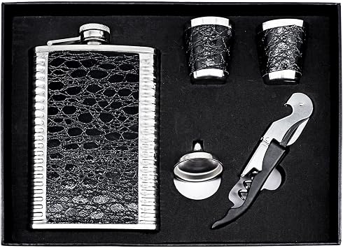 Hip Flasks for Liquor Sets for Men,9oz,2 Cups+1Corkscrew+1 Mini Funnel