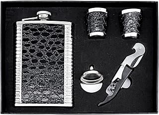RNUIE Hip Flasks for Liquor Sets for Men,9 Oz Personalized Whiskey Stainless Steel Flagon,2 Cups+1Corkscrew+1 Mini Funnel for Husband Christmas Birthday Ornaments(stripe)