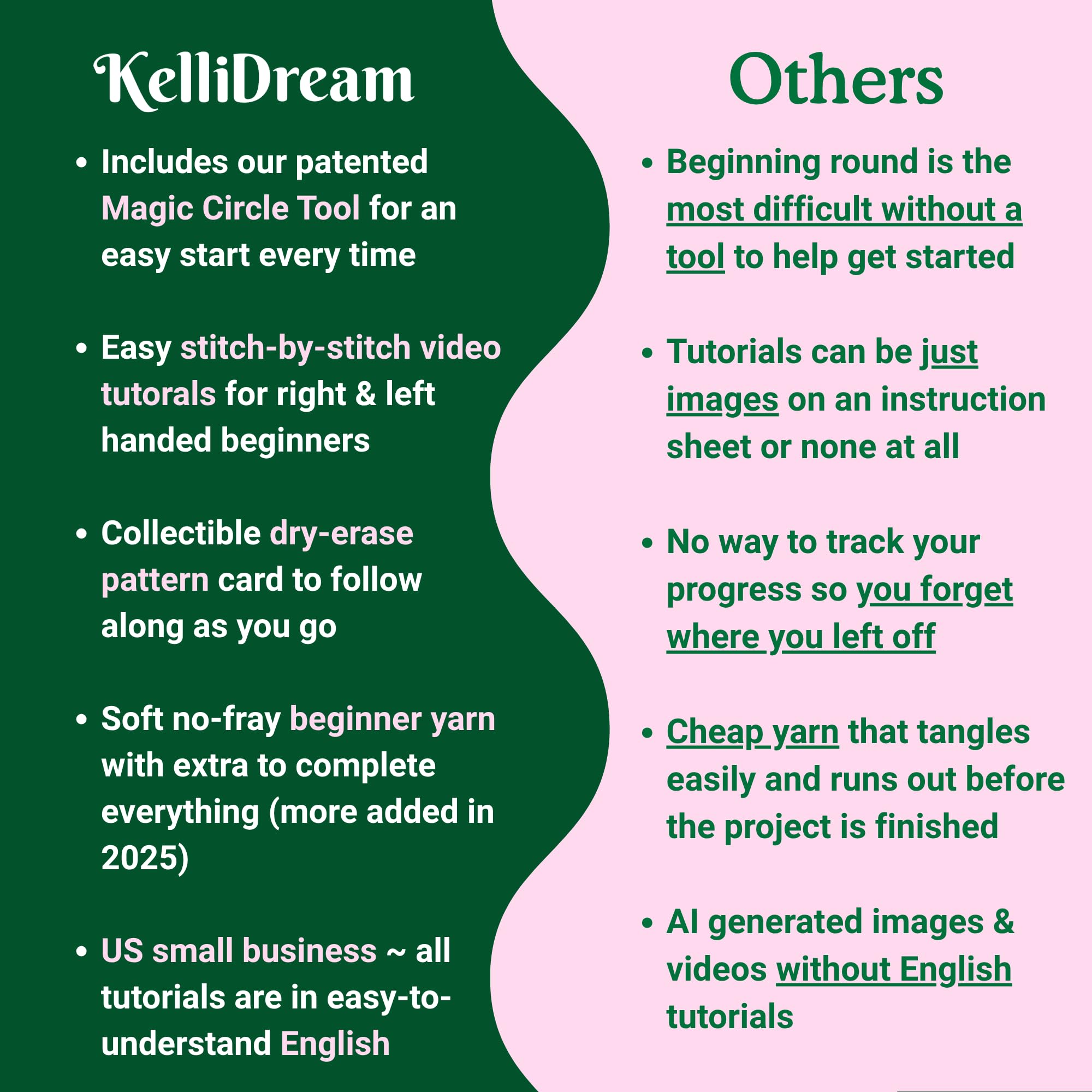 KelliDream Kit de ganchillo para principiantes con herramienta de círculo mágico; aprende a tejer con tutoriales en video paso a paso; suministros de ganchillo para hacer lindos animales de ganchillo