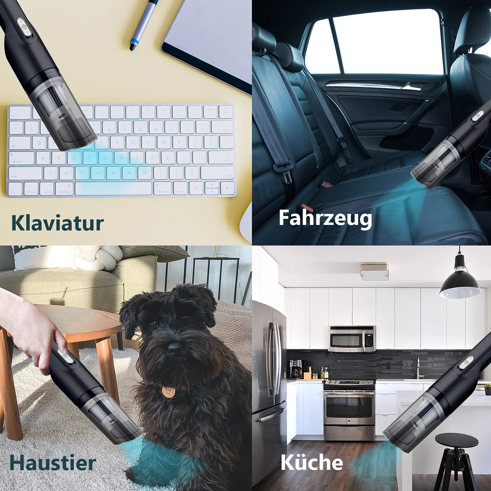 Odkurzacz ręczny, 6000 PA, wydajny odkurzacz samochodowy, 120 W, bezprzewodowy odkurzacz samochodowy, z akumulatorem 4000 mAh, do sierści zwierząt, samochodu, kuchni, laptopa, czyszczenia klawiatury