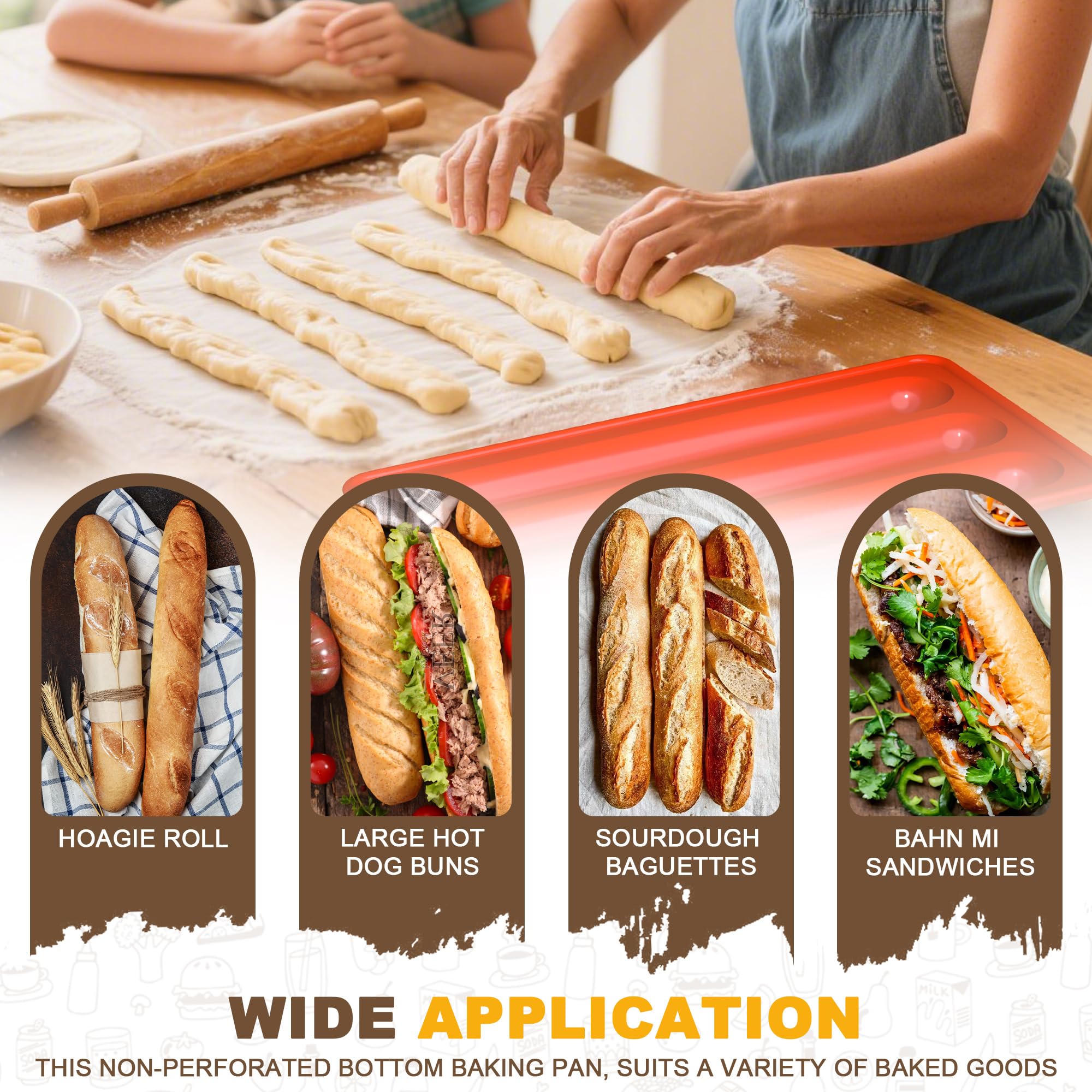 Baguette-Brotpfanne, Premium-Antihaft-Brotbackform, 3 Brote, Baguette-Pfanne mit Deckel, gleichmäßige Erwärmung für Sauerteig, italienisches Brot, perfekt für die Erzeugung knackiger, goldbrauner