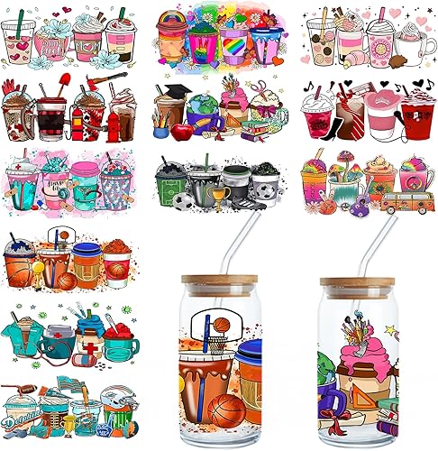 Miniatura 7 de 12 hojas de transferencia de vasos UV DTF para vidrio, película transparente UV DTF, calcomanías de transferencia de vasos, calcomanías impermeables