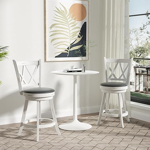 Miniatura 7 de Betterhood Taburetes de bar giratorios de 24 pulgadas de altura de mostrador, taburetes giratorios de respaldo alto con asiento tapizado y