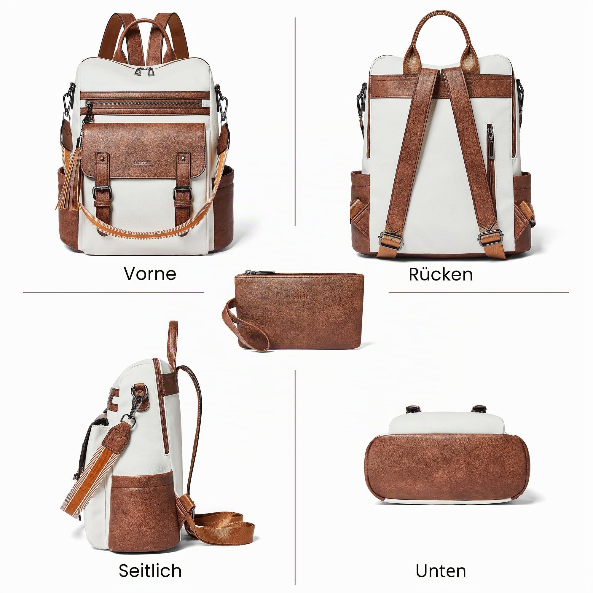Shirre Beige mit braunem Rucksack Handtasche für Frauen kleine Leder Mode Designer Handtasche Rucksack wasserdicht verurteilt Schultergurte Rucksack Reise Laptop Tasche für Business & College
