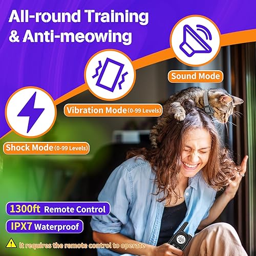 Miniatura 4 de Collar de entrenamiento para gatos más pequeño y ligero, collar de choque seguro para gatos con choque, vibración, sonido, 3 modos para dejar de