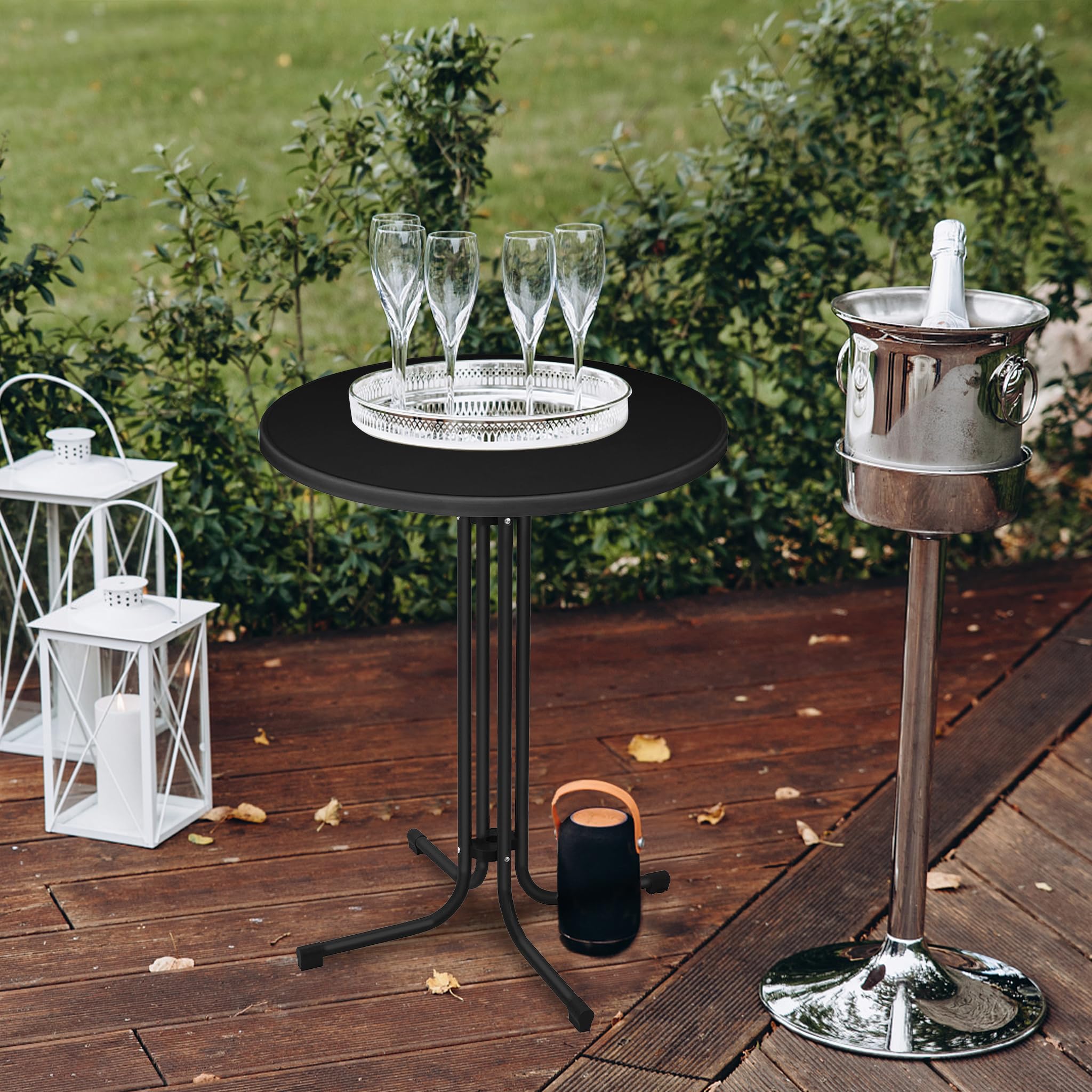 LZQ Table mange-debout pliante - Diamètre : 80 cm - Ronde - Pour l'intérieur et l'extérieur - Pour événements, bars, clubs ou restaurants - Noir