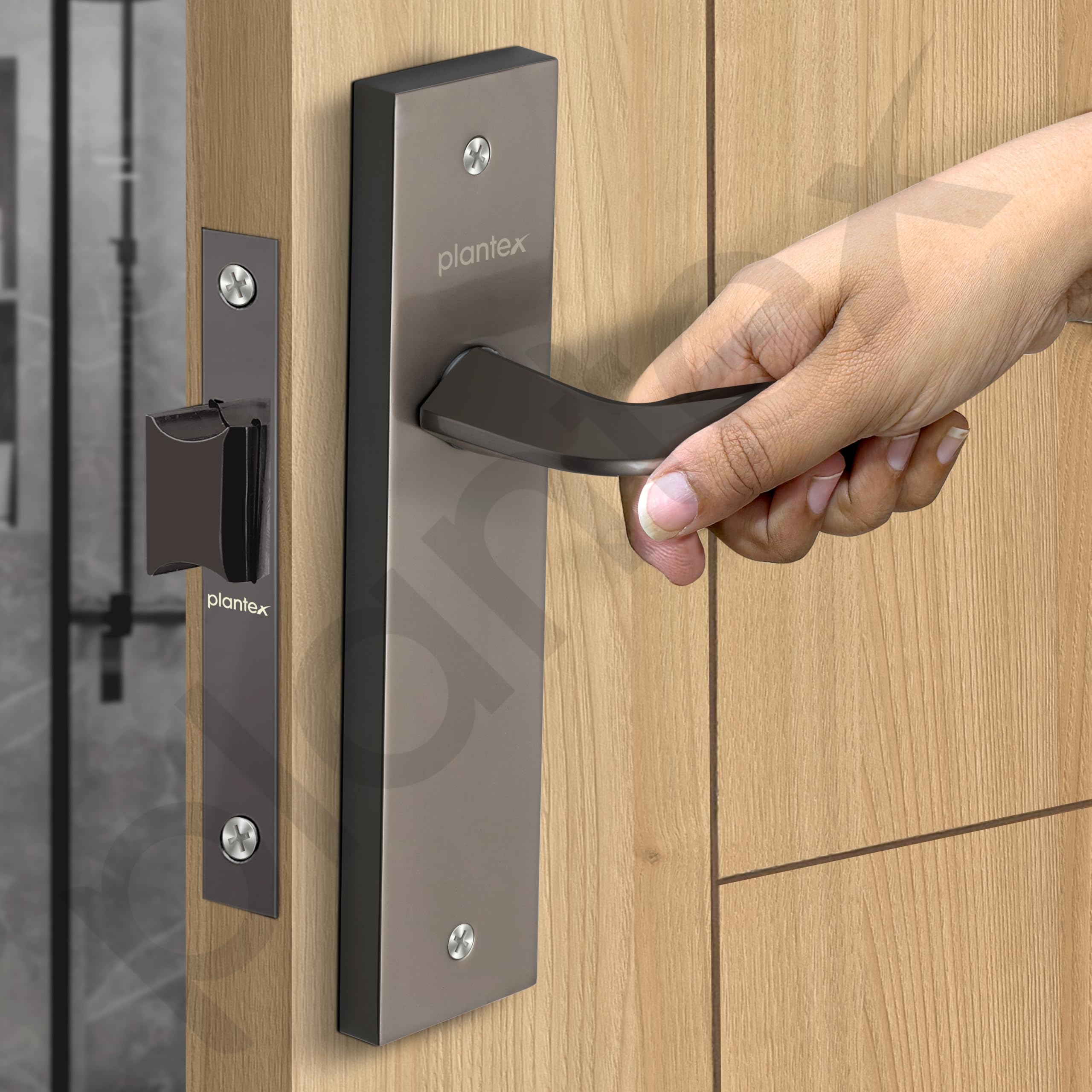 Plantex Heavy Duty Door Lock โ Bathroom Door Lock/Mortise 8inch Keyless Plate Handle Set for Home/Bathroom/Store Room/Balcony/Office with Baby Latch (8105, Satin Black) 2