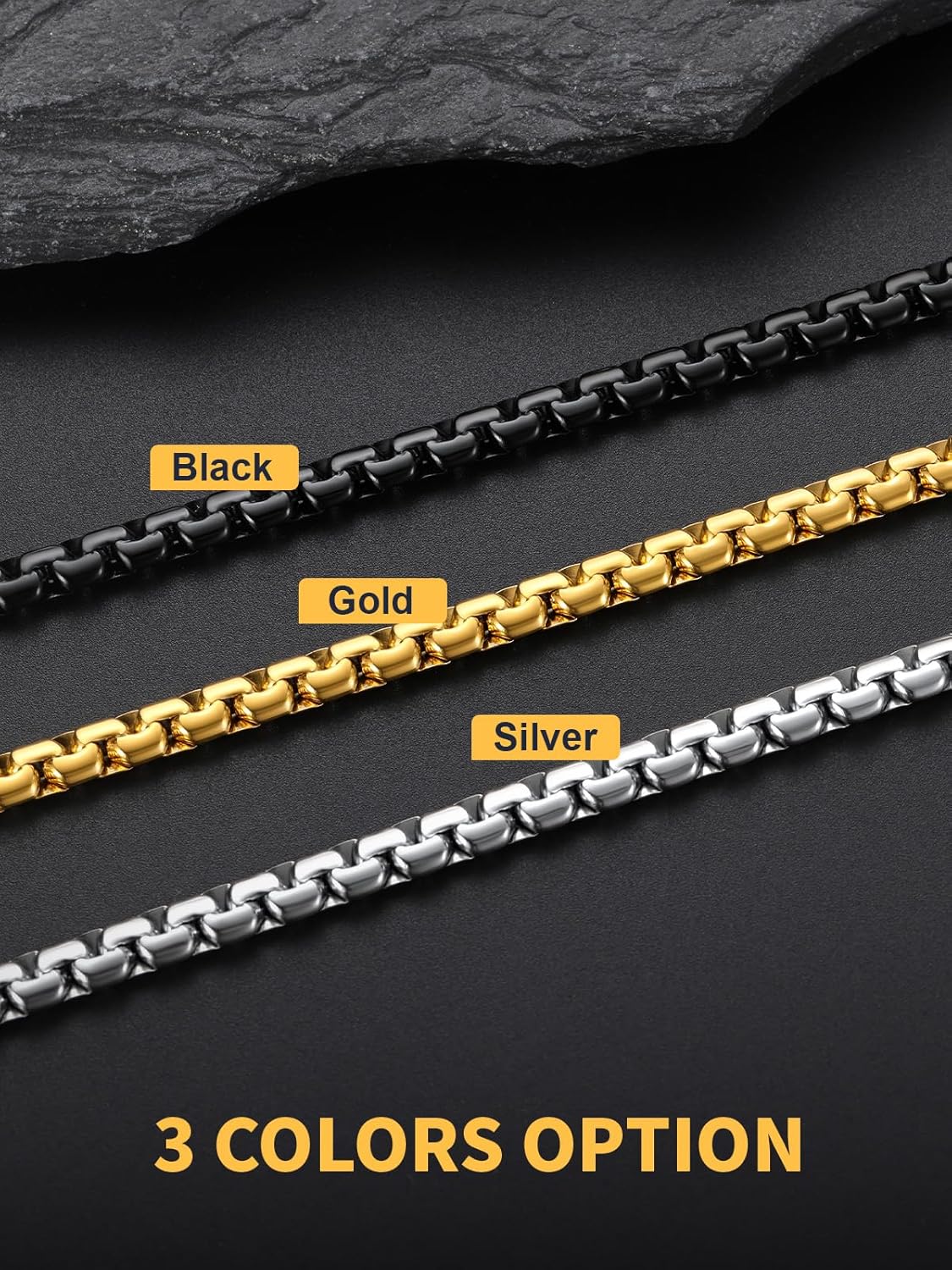 U7 Flat Box Chain Necklace for Men, Silver/Black/Gold Plated Stainless Steel Cuban Link Chain Necklaces for Mens Womens, 2/4/6/8mm Width, 14-30 Inches Length, Durable Hip Hop Jewelry with Box Packed - Image 7
