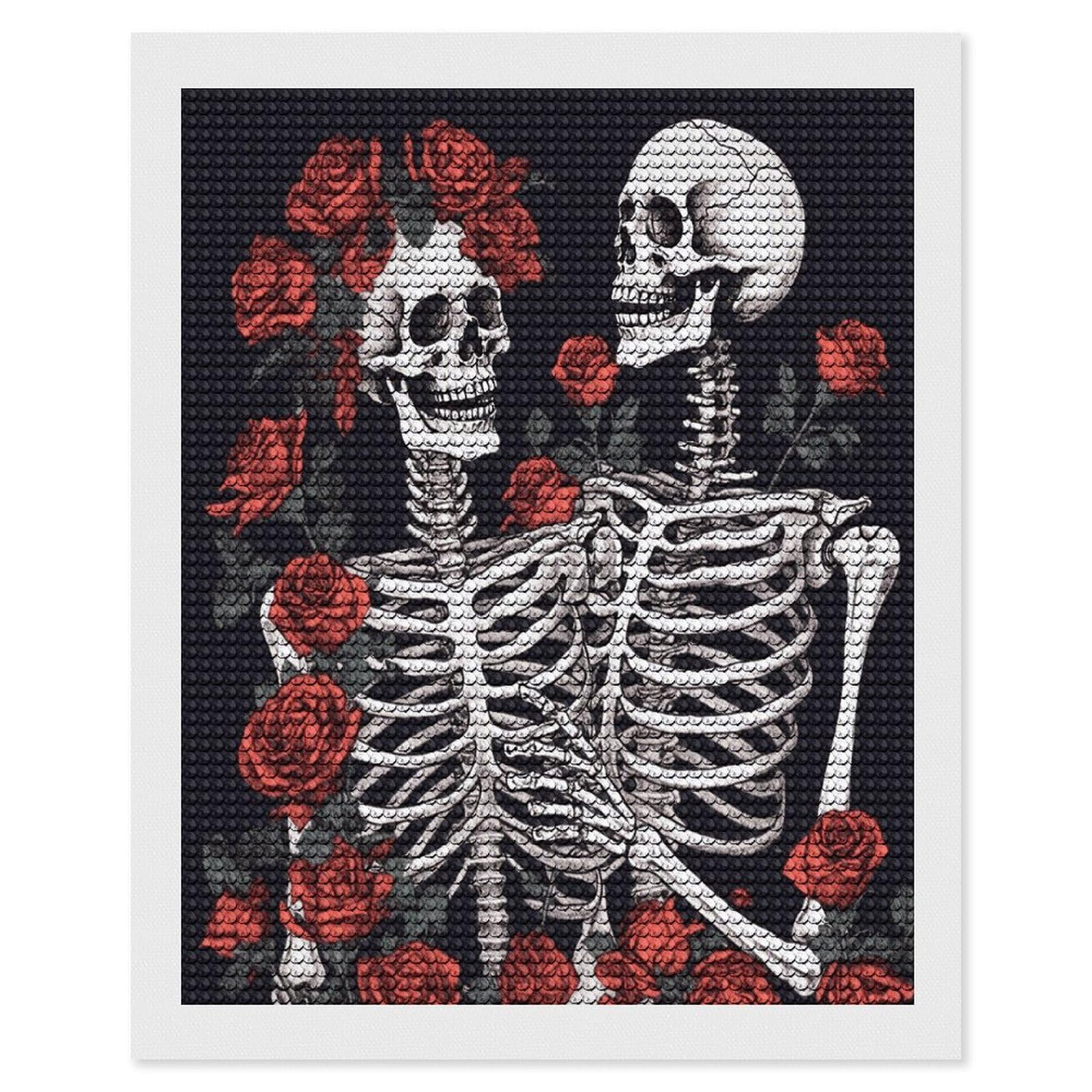 LDGSUPH Rose and Skeleton Diamond Painting Kits for Adults Paint with Diamond Pictures Art DIY Full Drill Diamond Dots Painting Personalized Diamond Photo for Home Wall Decor Gift 16"x20"