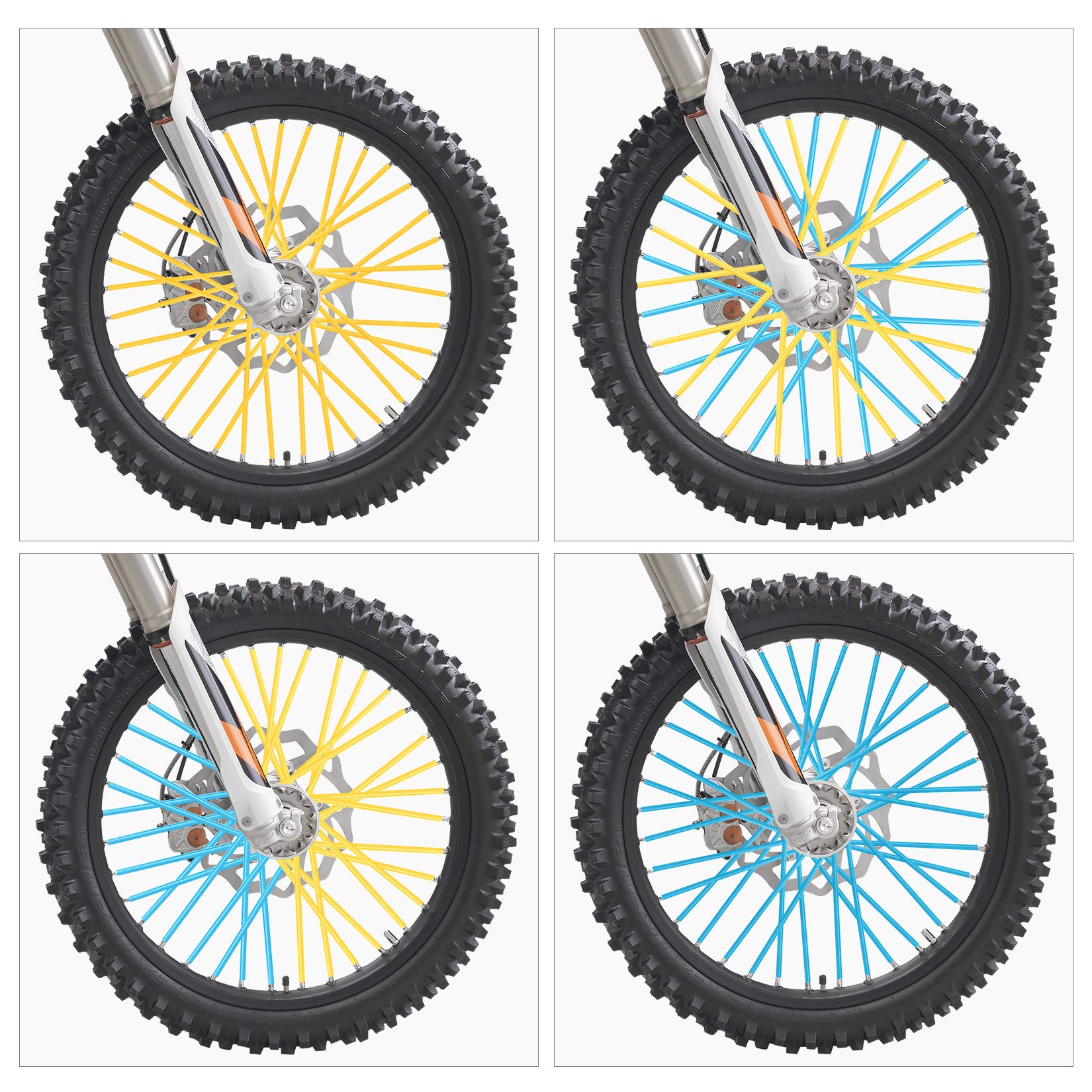 PSLER Baby Blue and Dark Yellow Spoke Skins Spoke Covers for Motorcycle Bicycle Dirt Bike Wheelchair Spoke Wraps Trim Wrap Cover Spoke Protection Decoration Protector Pipe 72 Pieces with Packing Box