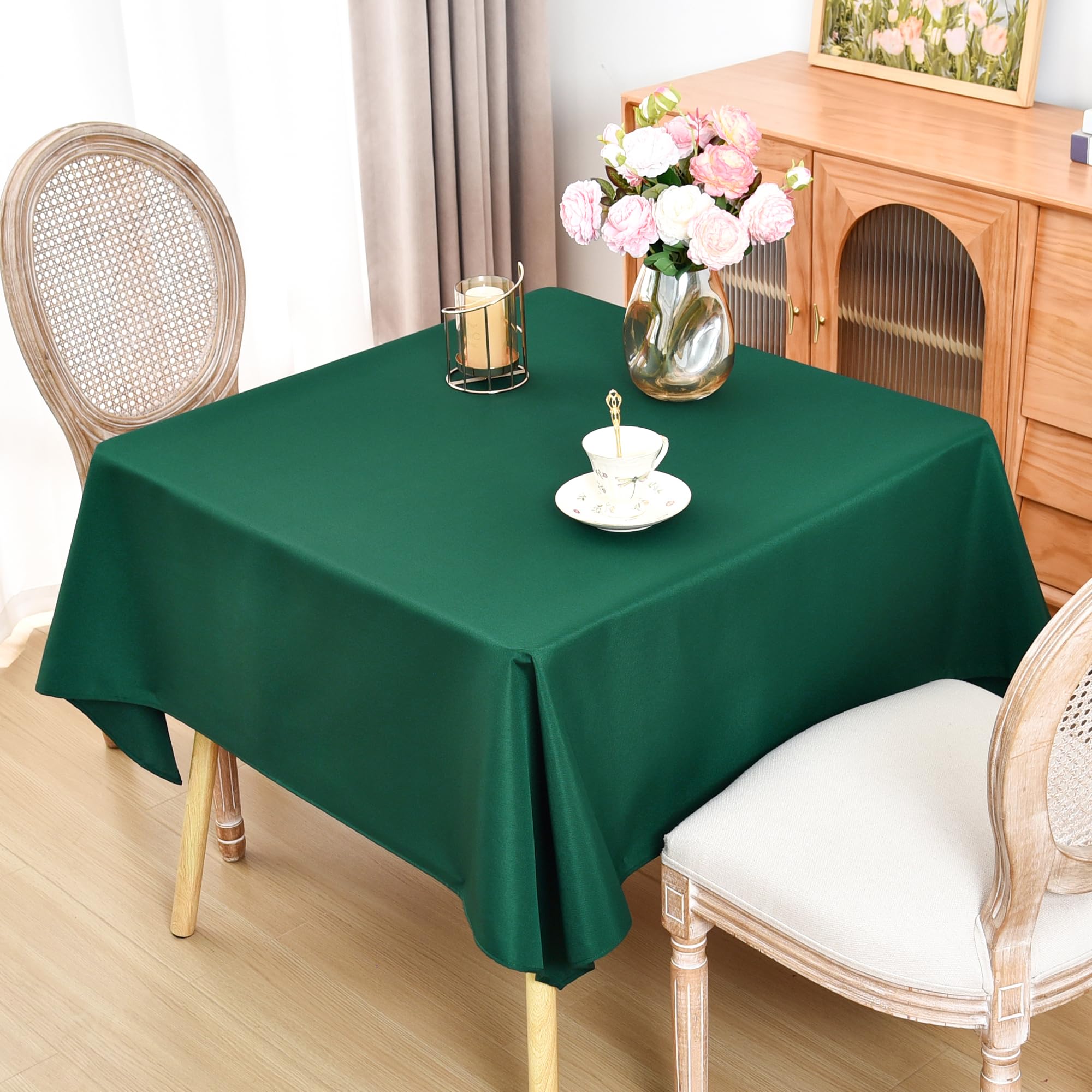 Square Tablecloth 52 x 52 Inch Washable Polyester Christmas Table Cloth Solid Green Heavy Duty Fabric Table Cover Daily Use for Dining Home Kitchen