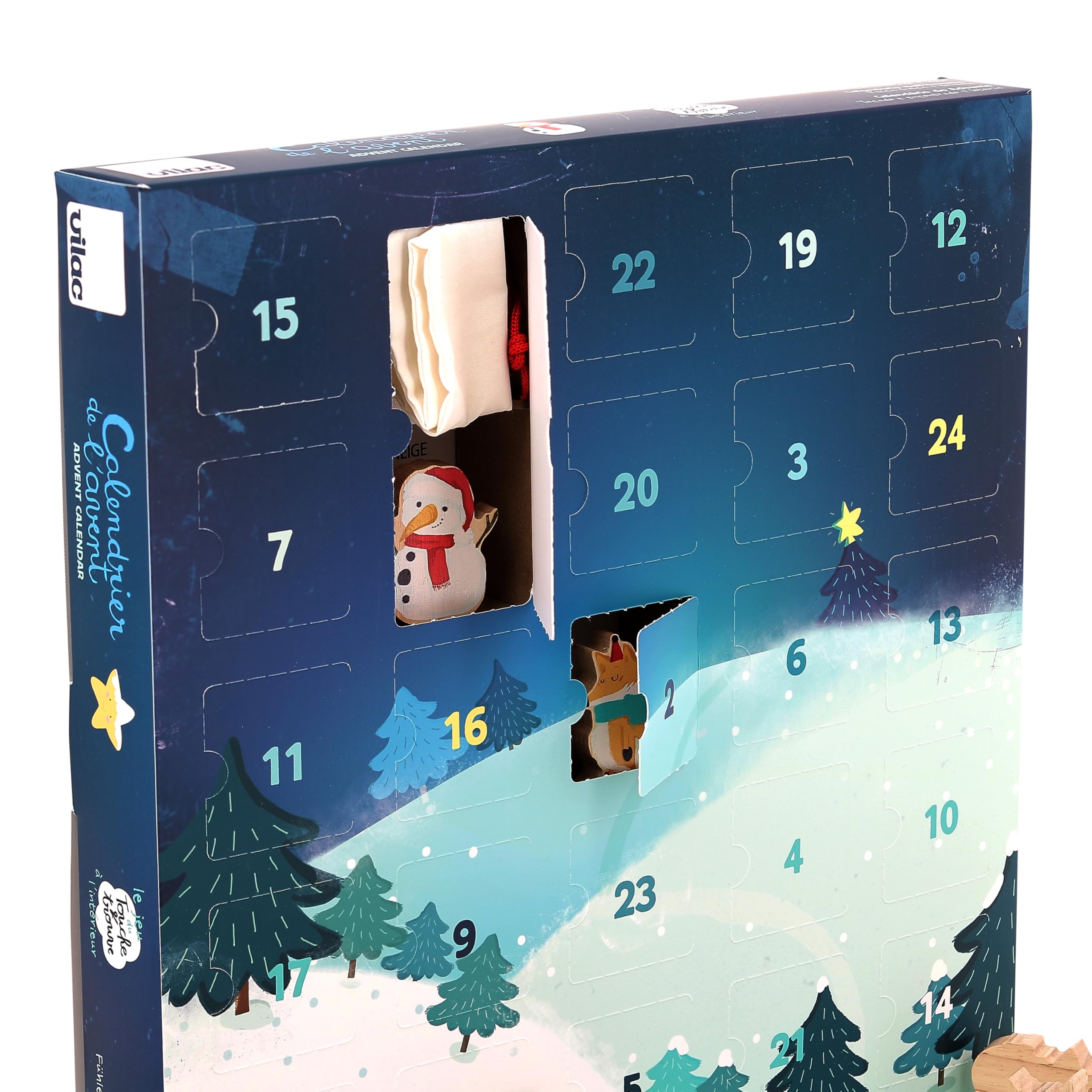 VILAC - Calendario dell'Avvento Tocco e Trova - Giocattolo prima età - 1 scatola calendario dell'Avvento in legno e cartone - Giochi di veglia per bambini in legno - Giocattolo per bambini dai 2 anni