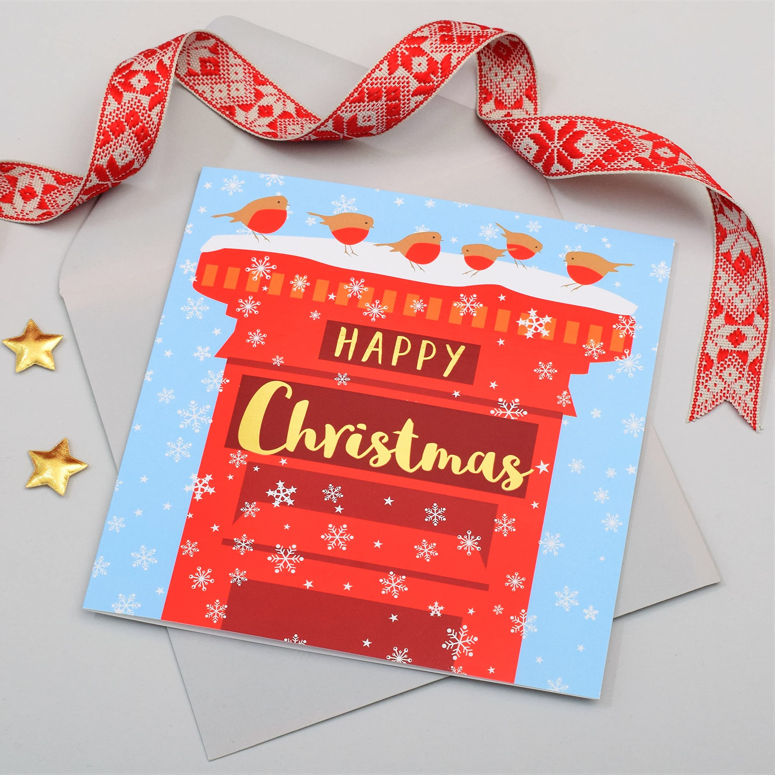 Tracks Publishing Weihnachtskarten – Rotkehlchen Design, 10er Pack, 14x14 Cm, Recycelbar, Unterstützt Marie Curie