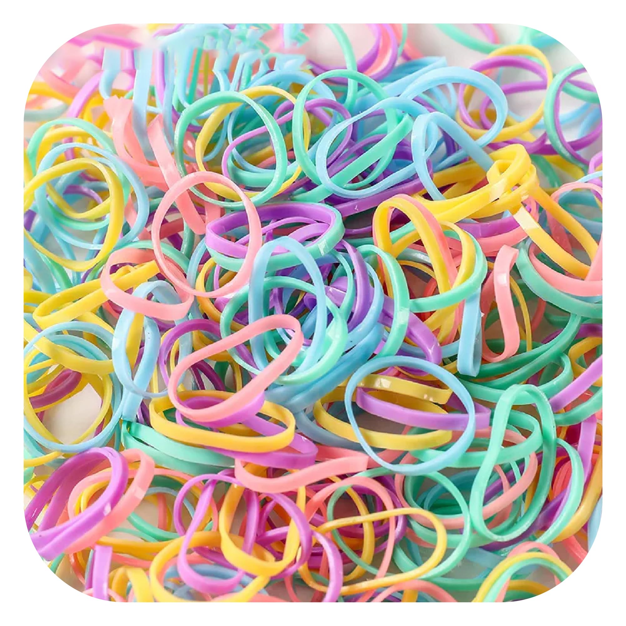 TYGA Store Pack of 1000 Mini Rubber Bands Soft Elastic Bands for Kids Hair, Braids Ponytail Hair, Pet Hairband Wedding Hairstyle and More (Pastel (Extra Thick))
