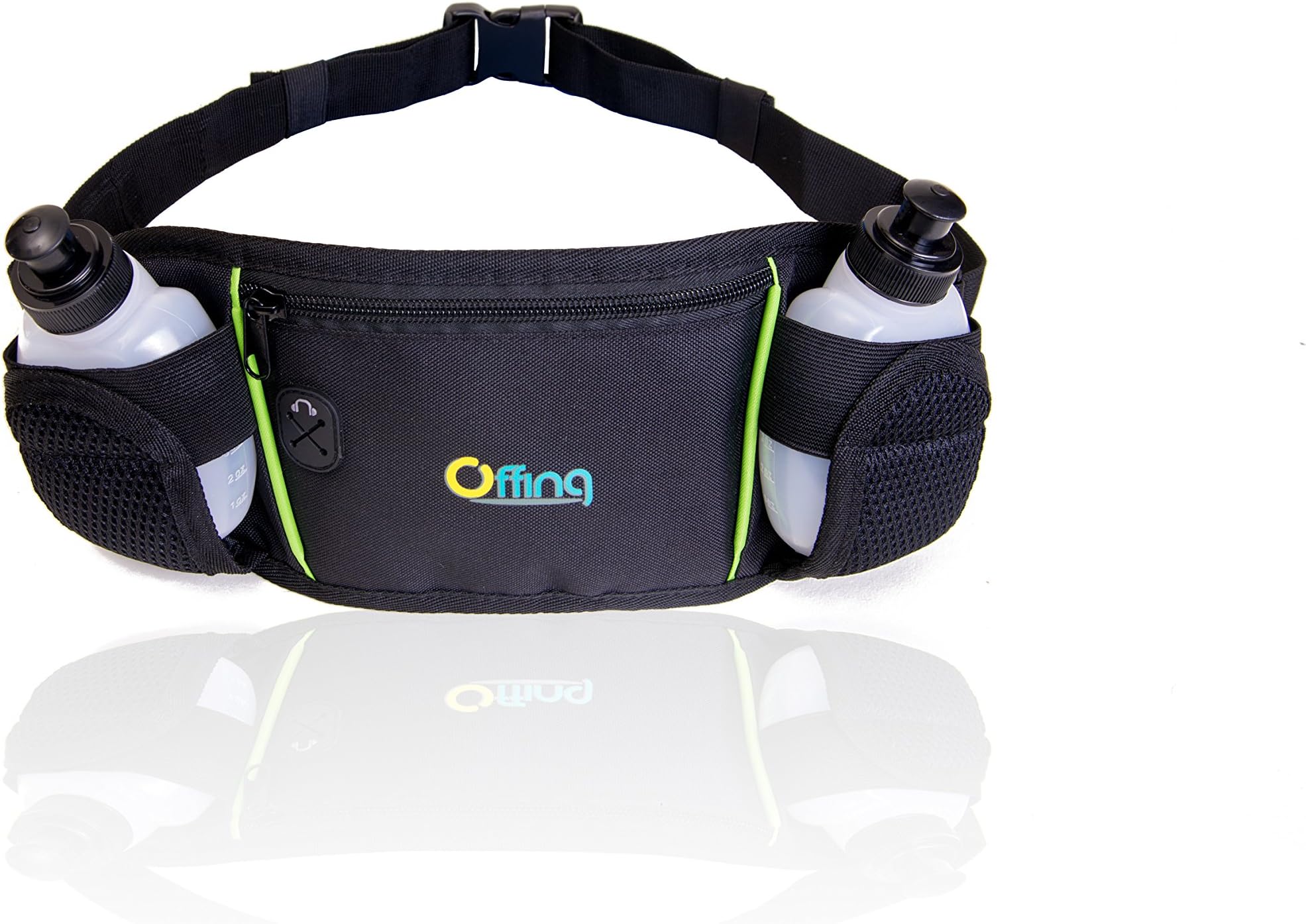 Hydration Running Belt | Men or Women's Running Belt Pouch with Water Bottles & Zippered Compartment | Adjustable, Waterproof Waist Belt for Keys, Cards, iPhone 6 & Other Smartphones (Black)