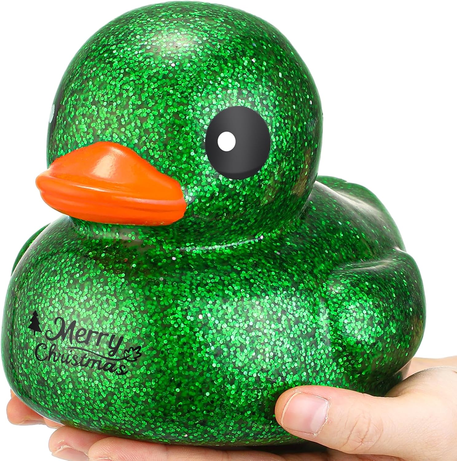 Honoson 6.89 Inch Christmas Giant Green Rubber Duck Big Merry Christmas Rubber Ducky Large Sparkly Duck Bath Toy with Squeaky Sound for Xmas Baby Shower Birthday Party Favor Gift (Glitter)