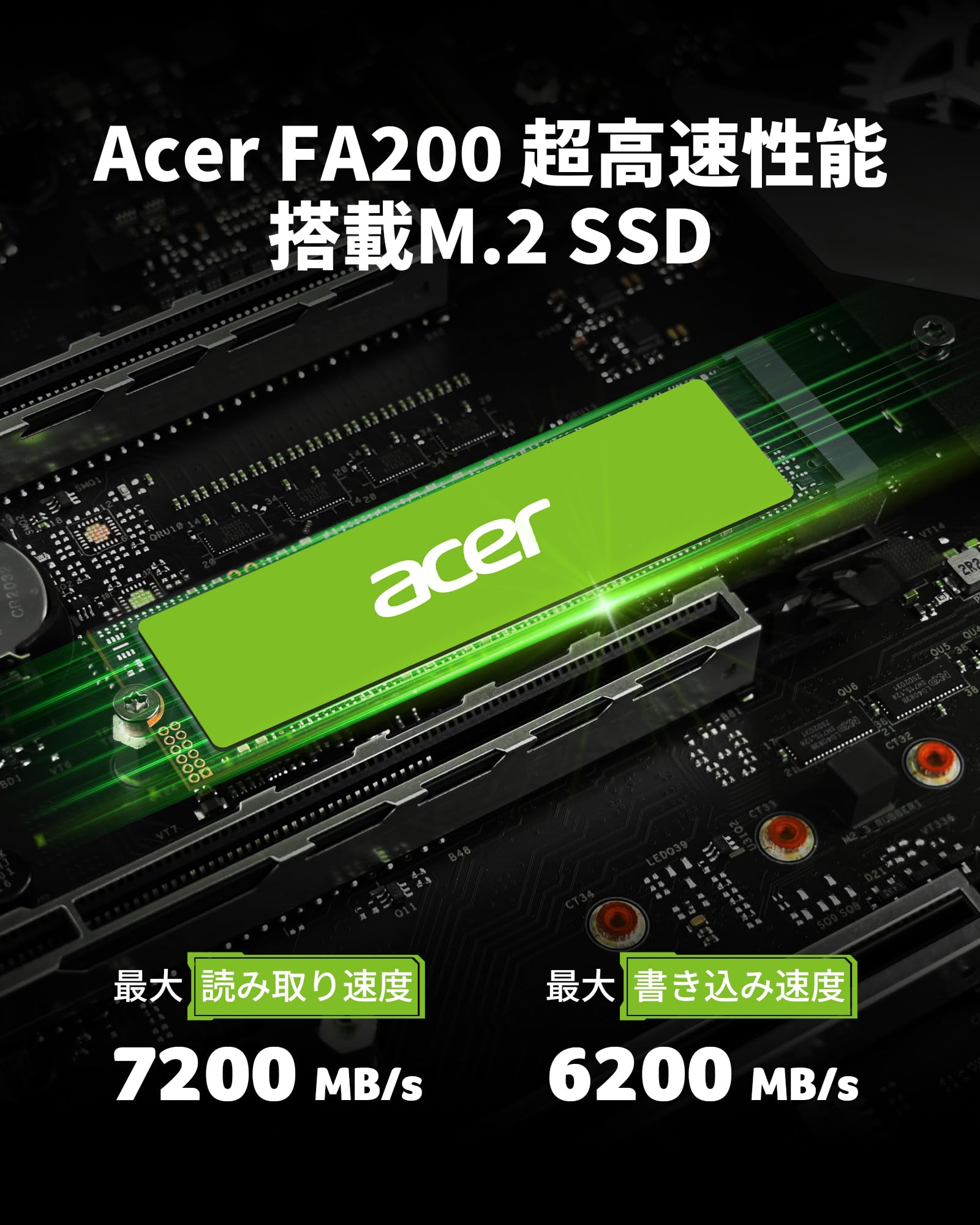 内蔵型SSD acer FA200 4TB SSD Amazon | Acer M.2 SSD 4TB FA200 NVMe1.4 2280 PCIe Gen4×4 超高速