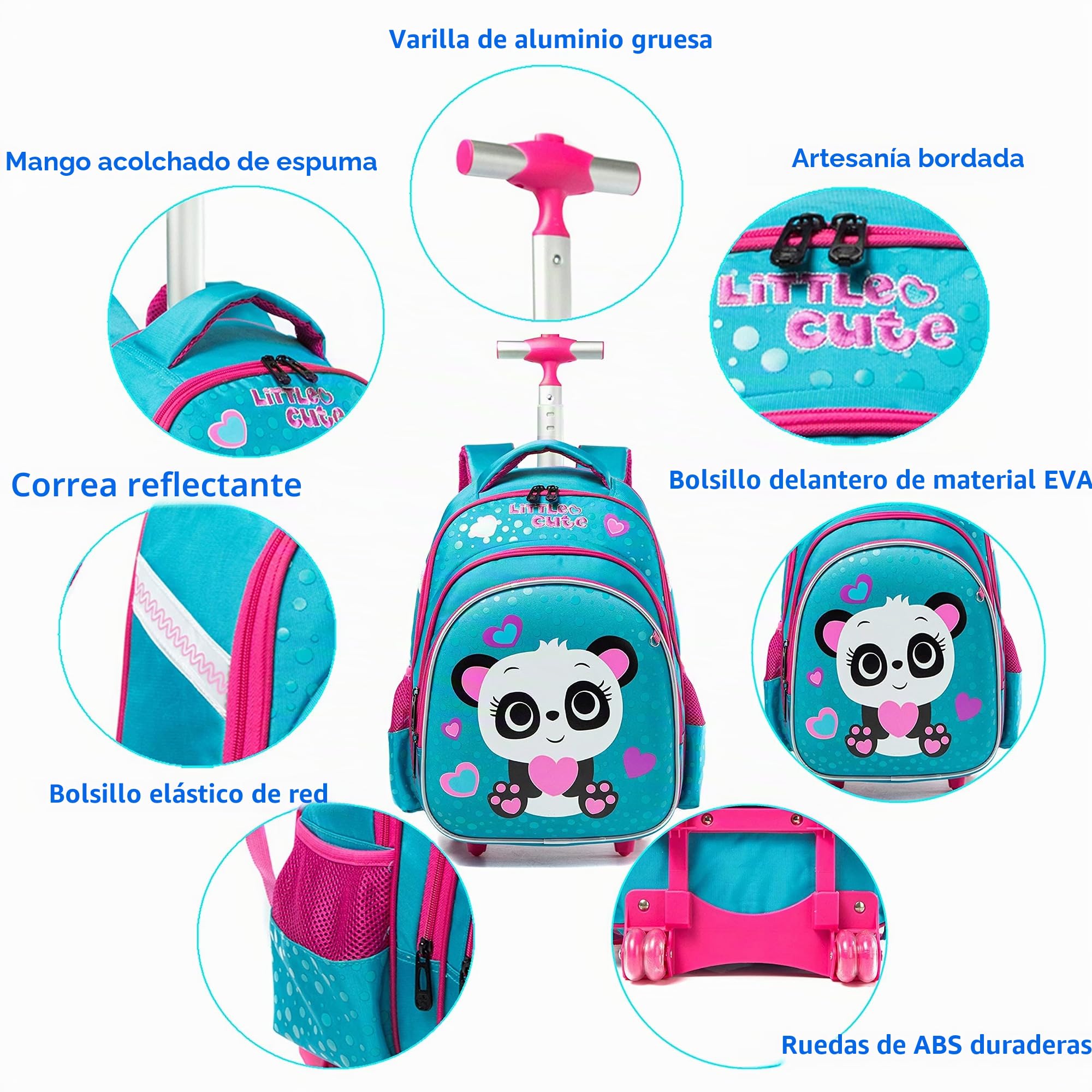 HTgroce Mochila Escolar Niña con Ruedas Escolar con Ruedas,Estudiantes de Primaria Carros para Mochilas Bolsa de Almuerzo Estuche Escolares Equipaje de Viaje Multifuncional.