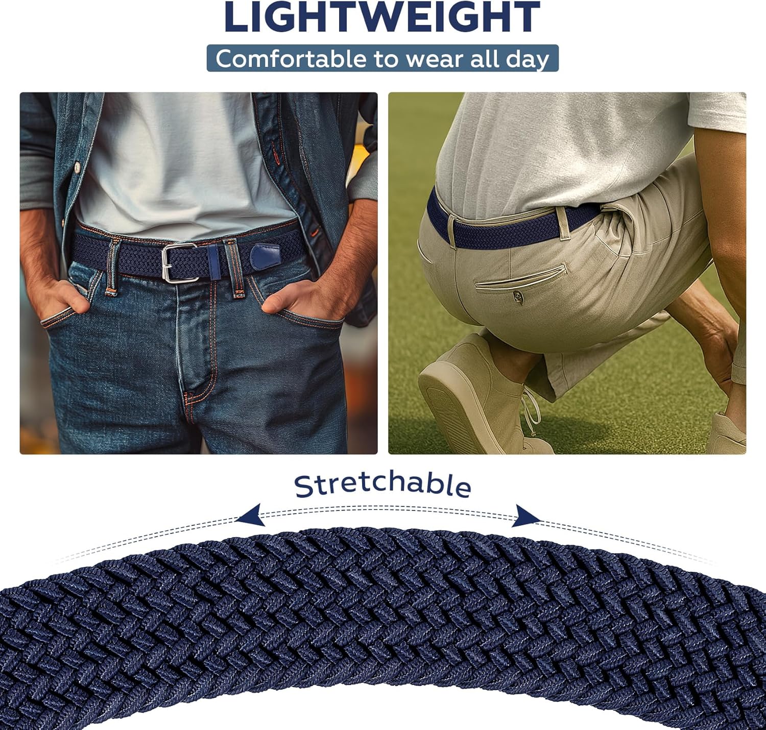 JASGOOD Braided Stretch Belt for Men Golf Casual Fabric Elastic Woven Belt 1 3/8" Adjustable Work - Image 4