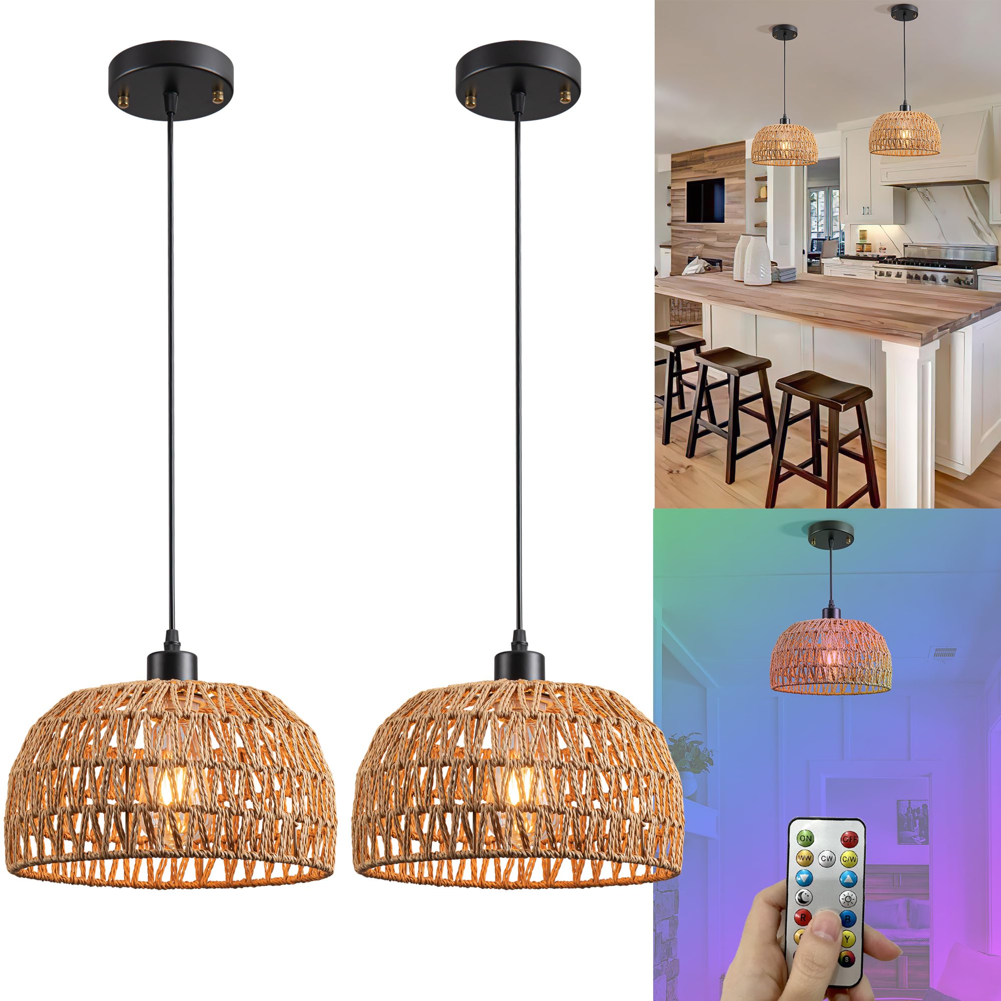 Cheap battery powered pendant 2026 Battery Operated Pendant Light with  Remote Battery Hanging Light Rattan Woven, image size:2000x2000