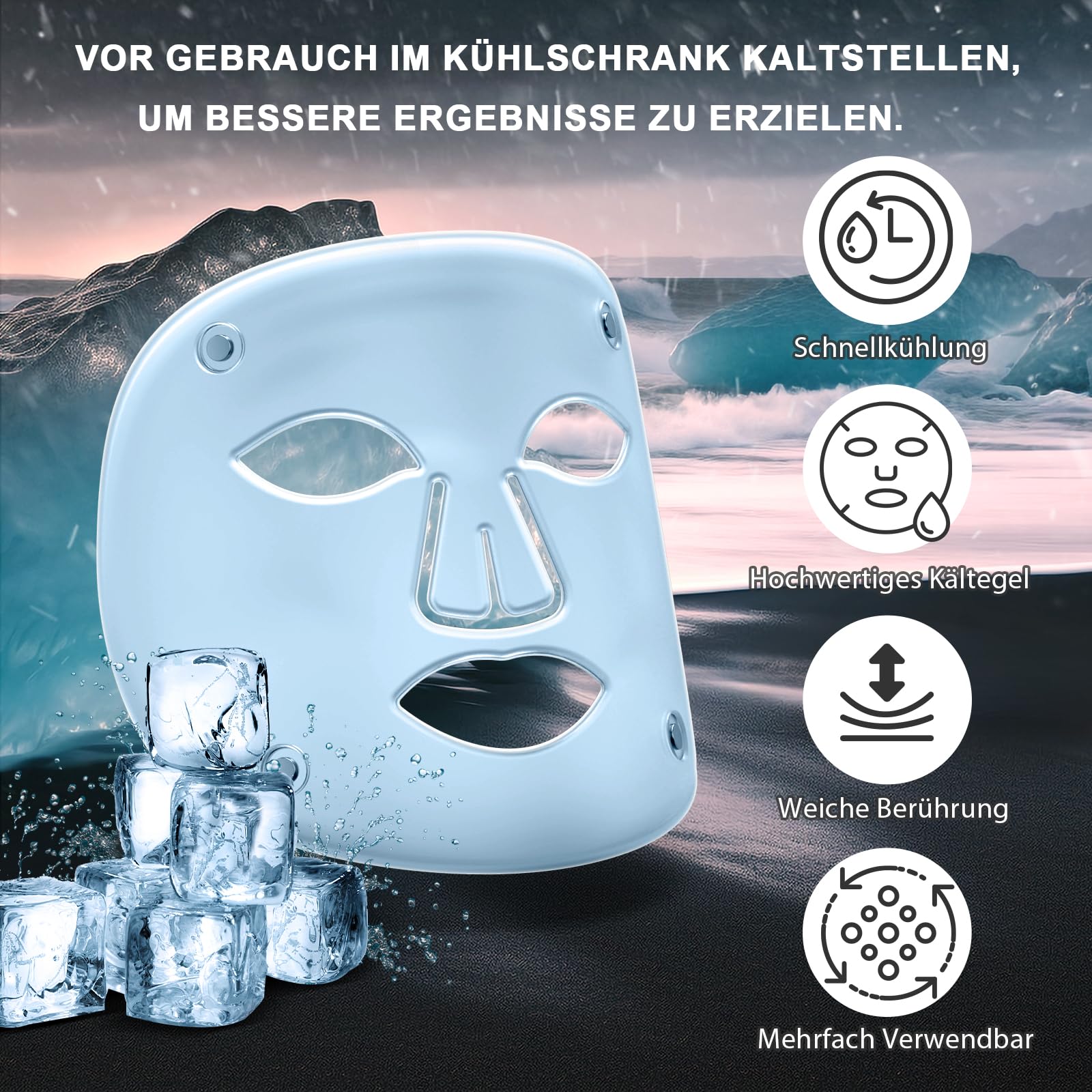 LED Gesichtsmaske mit Rotlichttherapie – 7 Farben led maske gesicht mit Kühlmaske, Anti-Aging/Akne, Aufhellung, Faltenbehandlung, Pflegegerät und Schön für alle Hauttypen