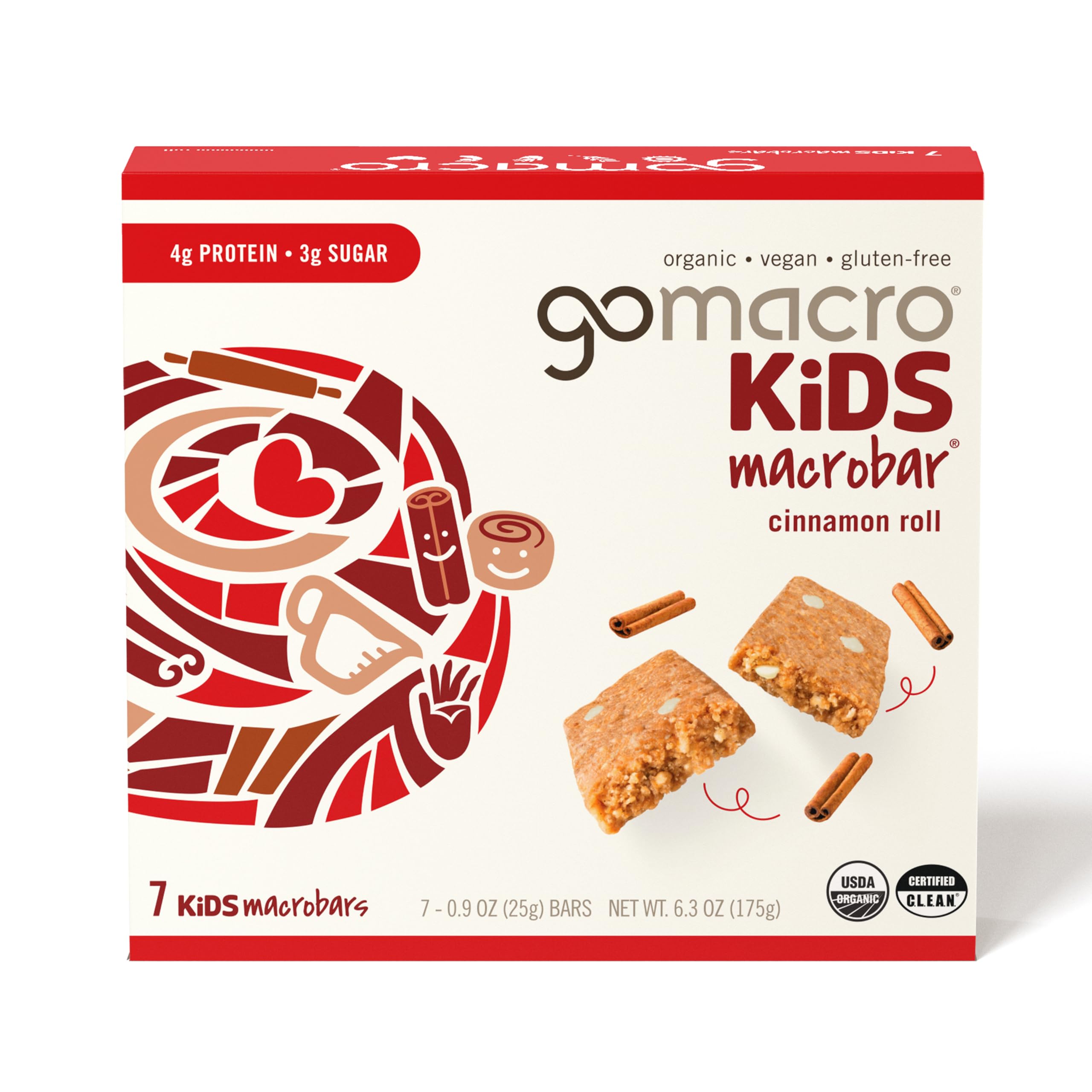 GoMacro Kids MacroBar Organic Vegan Snack Bars - Cinnamon Roll (0.9 Ounce Bars, 7 Count)