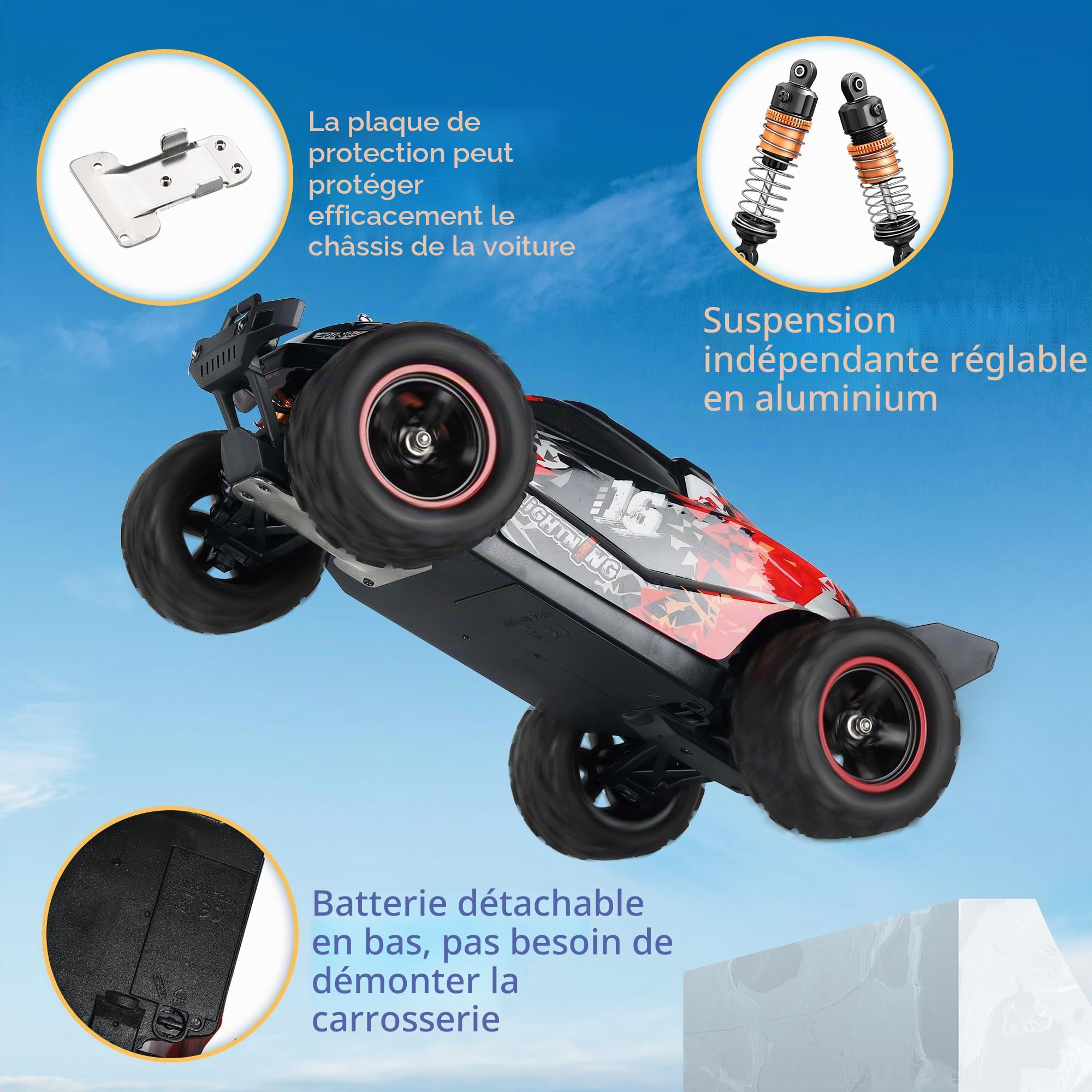 Herenear Voiture Télécommandée, 60+ km/h, 1:18 4WD Voiture Telecommandé Tout Terrain, 2,4 GHz Télécommandes, 50 Min d'Autonomie, Voiture RC Electrique Jouet pour Adultes et Enfants