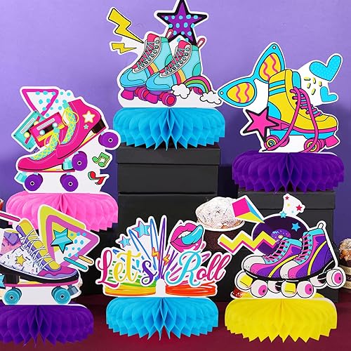 Miniatura 8 de PHOGARY 9 centros de mesa de panal de abeja para patinaje sobre ruedas, recuerdos de fiesta, decoraciones de fiesta de patinaje, patineta,