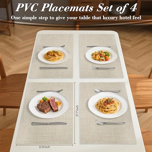 Miniatura 2 de Juego de 4 manteles individuales de PVC, resistentes al calor, para mesa de comedor, lavables, de vinilo, antideslizantes, para cocina y comedor,