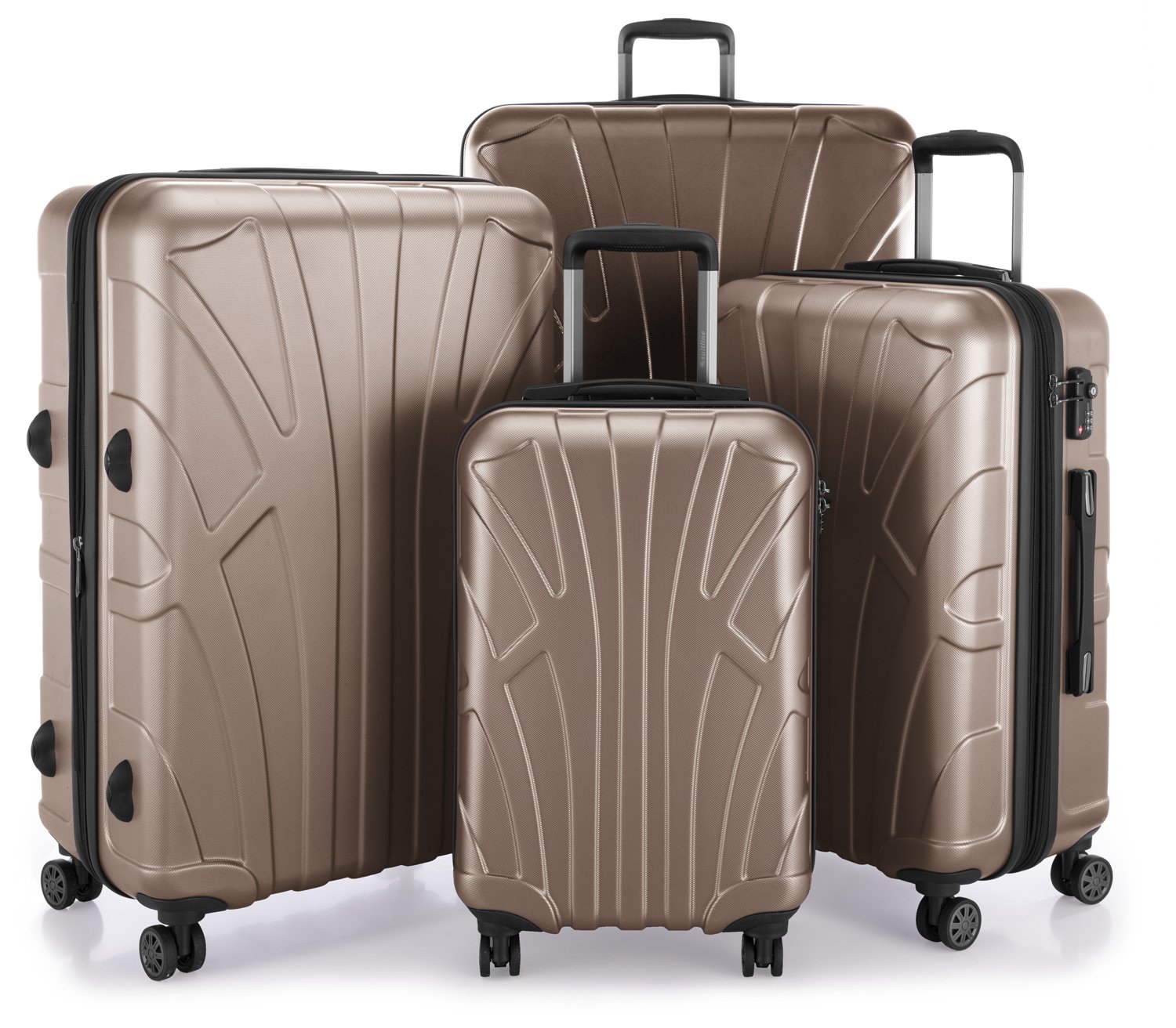 Suitline – 4er Set aus Handgepäck, mittelgroßer Koffer, großer Hartschalen-Koffer, übergroßer Reisekoffer Trolley Rollkoffer, TSA, 100% ABS Matt