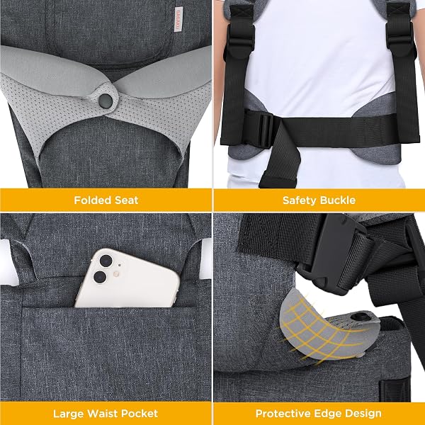 GAGAKU Porte-bébé pour bébés et tout-petits de 0 à 36 mois, Advanced 4-en-1 Porte bebe Facile à porter en position face à face vers l'avant et vers l'arrière pour enfants-Gris foncé - 4