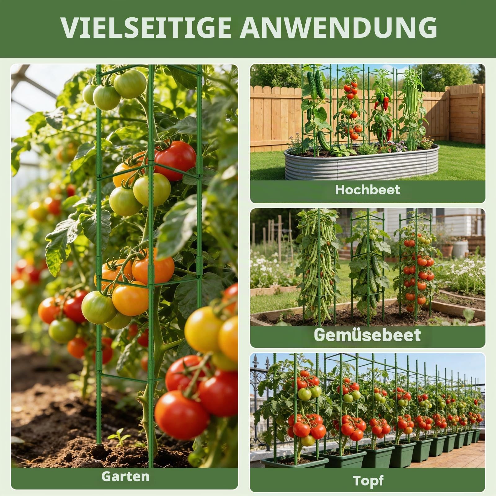 Halatool 4Stück Tomaten Rankhilfe,120cm Verstellbarer Tomatenturm für Gurken,Töpfe & Hochbeete,Töpfe, Hochbeete, & Klettergemüse sowie Blumen (Grün 4 Packungen)