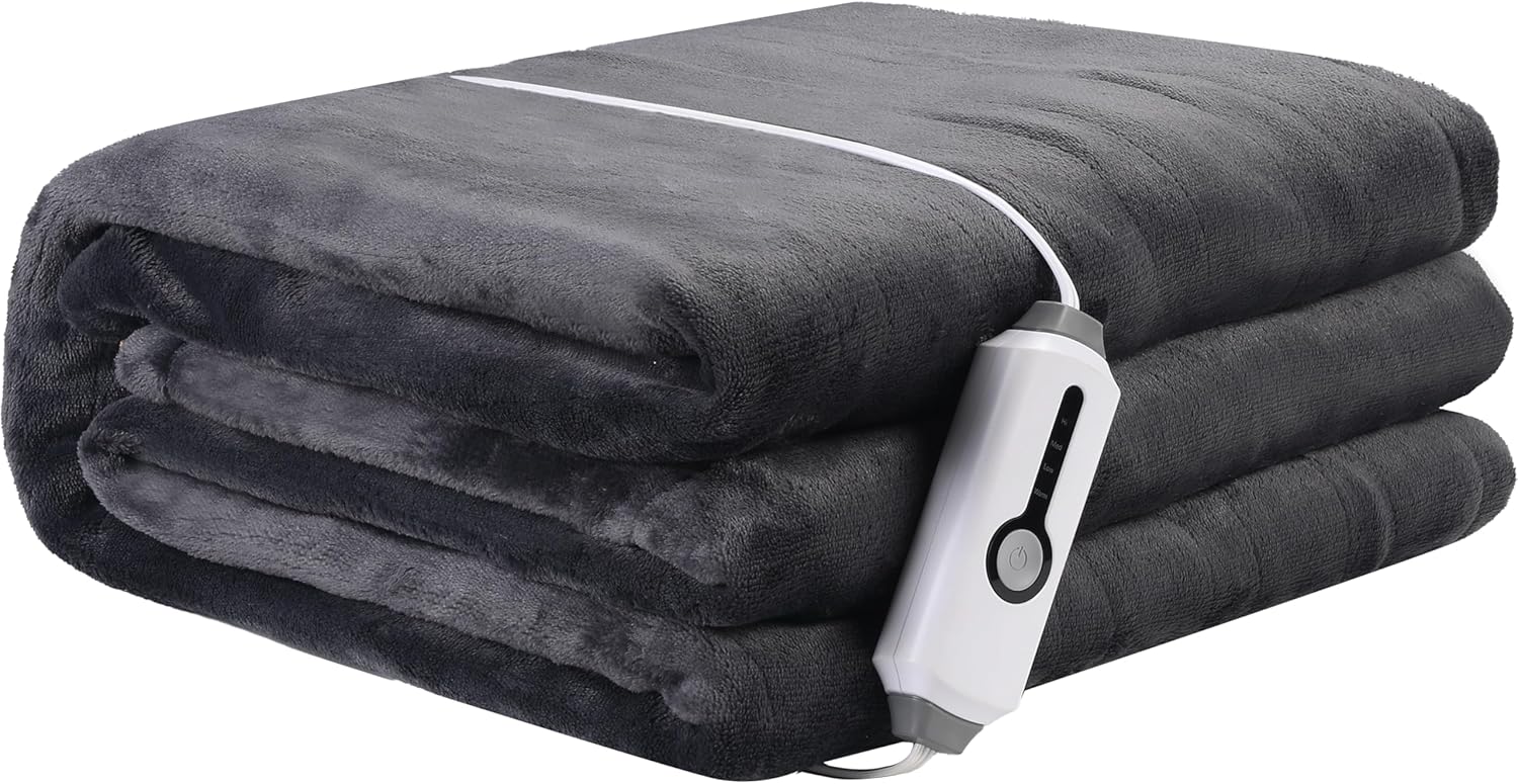 Electric Heated Blanket 72″ x 84″ Full Size Breathable Warm Flannel Heated Blanket with 4 Heating Levels & 10 Hours Auto Shut off, Control Temperature and Washable, For Sofa and Bed – Dark Grey