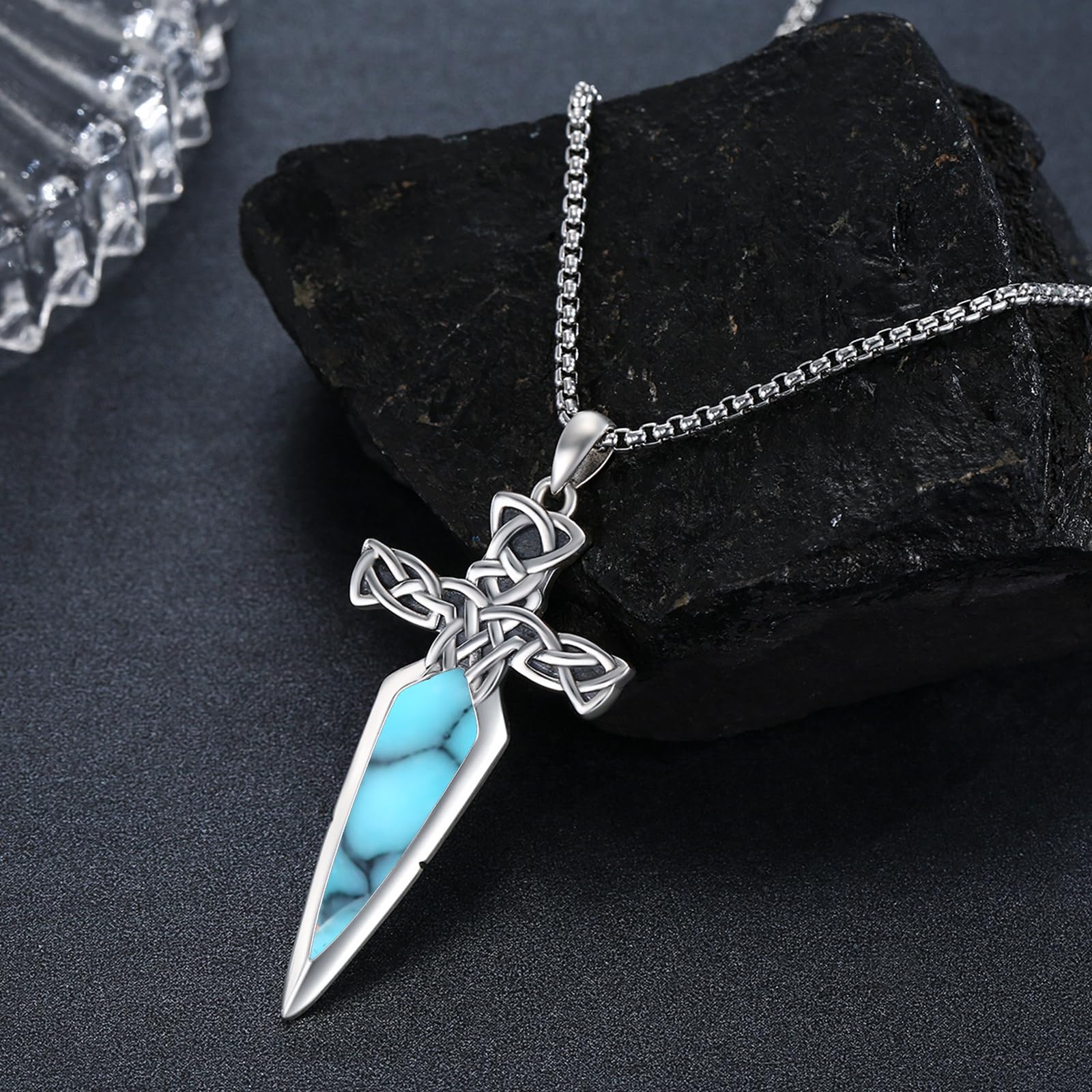 Sword Necklace 925 Sterling Silver Dagger Pendant Necklace Retro Gothic Jewelry Gifts for Men Father Women