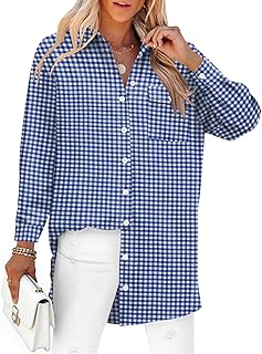 AKEWEI Button Down Shirts for Women Long Sleeve Collared Work Blouse Fashion Oversized Office Shirts with Pocket