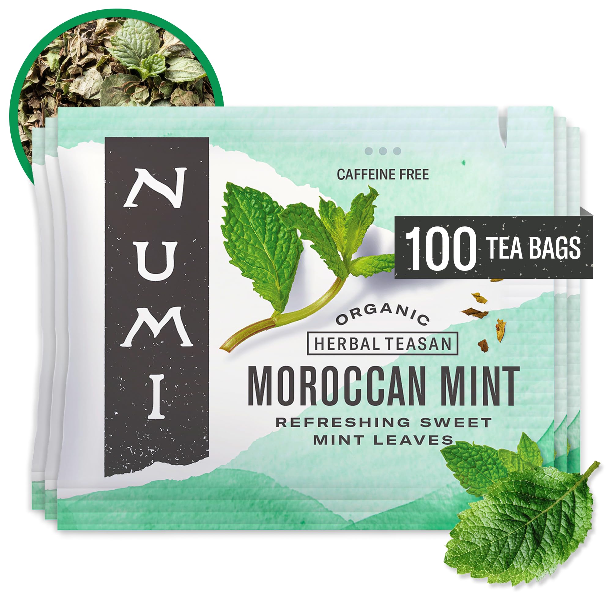 Numi Organic Tea Moroccan Mint , 100 Count Box of Tea Bags, Herbal