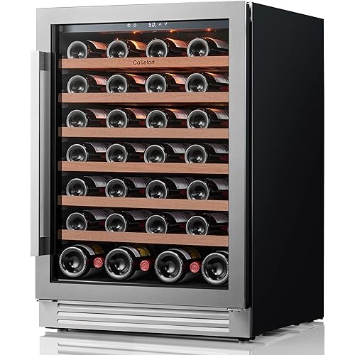 Ca'Lefort 24 Inch Wine Fridge, 61 Bottles 40-65°F Wine Cooler, Adjustable Shelves & 3 LED Light, Wine Refrigerator with Glass Door, Built-in Under Counter Freestanding for Home/Kitchen/Bar