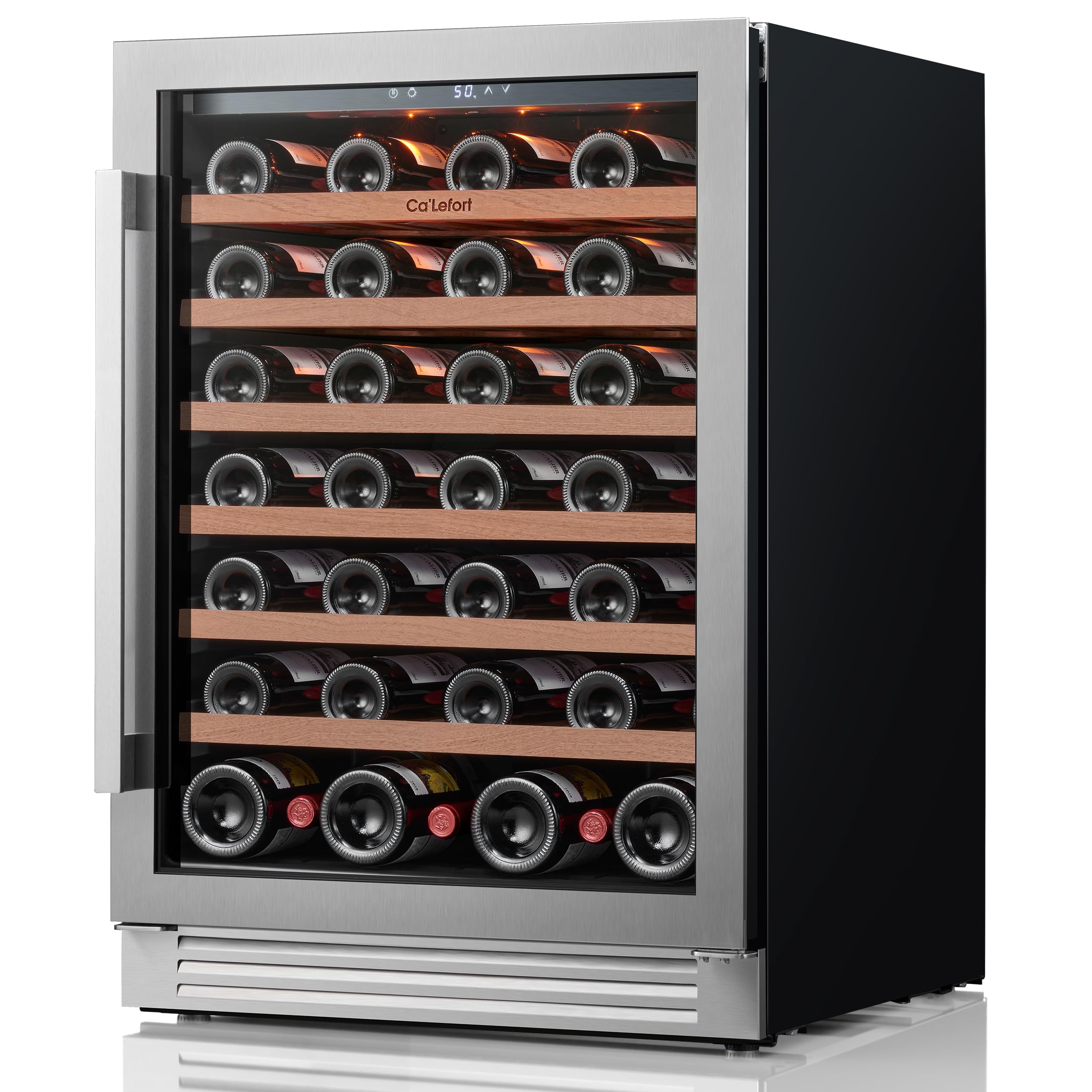Ca'Lefort 24 Inch Wine Cooler Refrigerator, 46 Bottles Wine Coolers with Glass Door, 3 LED Built-in Compressor Fridge with Adjustable Shelves for Home Office Bar (5.65 cu.ft)