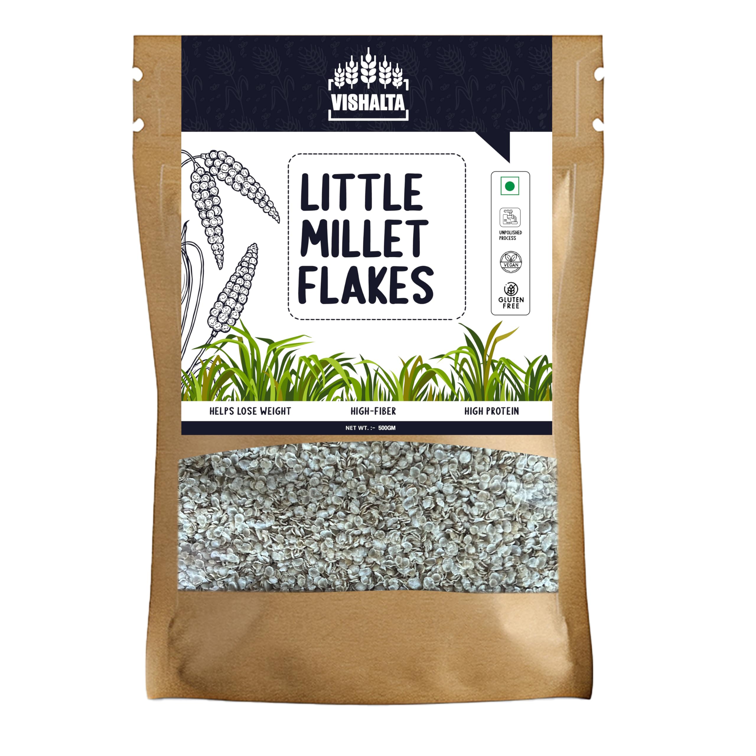 Vishalta Little Millet Flakes 500 Gm - Natural Whole Grain - Kutki Flakes High in Protein & Fibre - Gluten Free Breakfast Cereal - Ideal for Poha, Upma & Healthy Snacks | Pack of 1-image-47