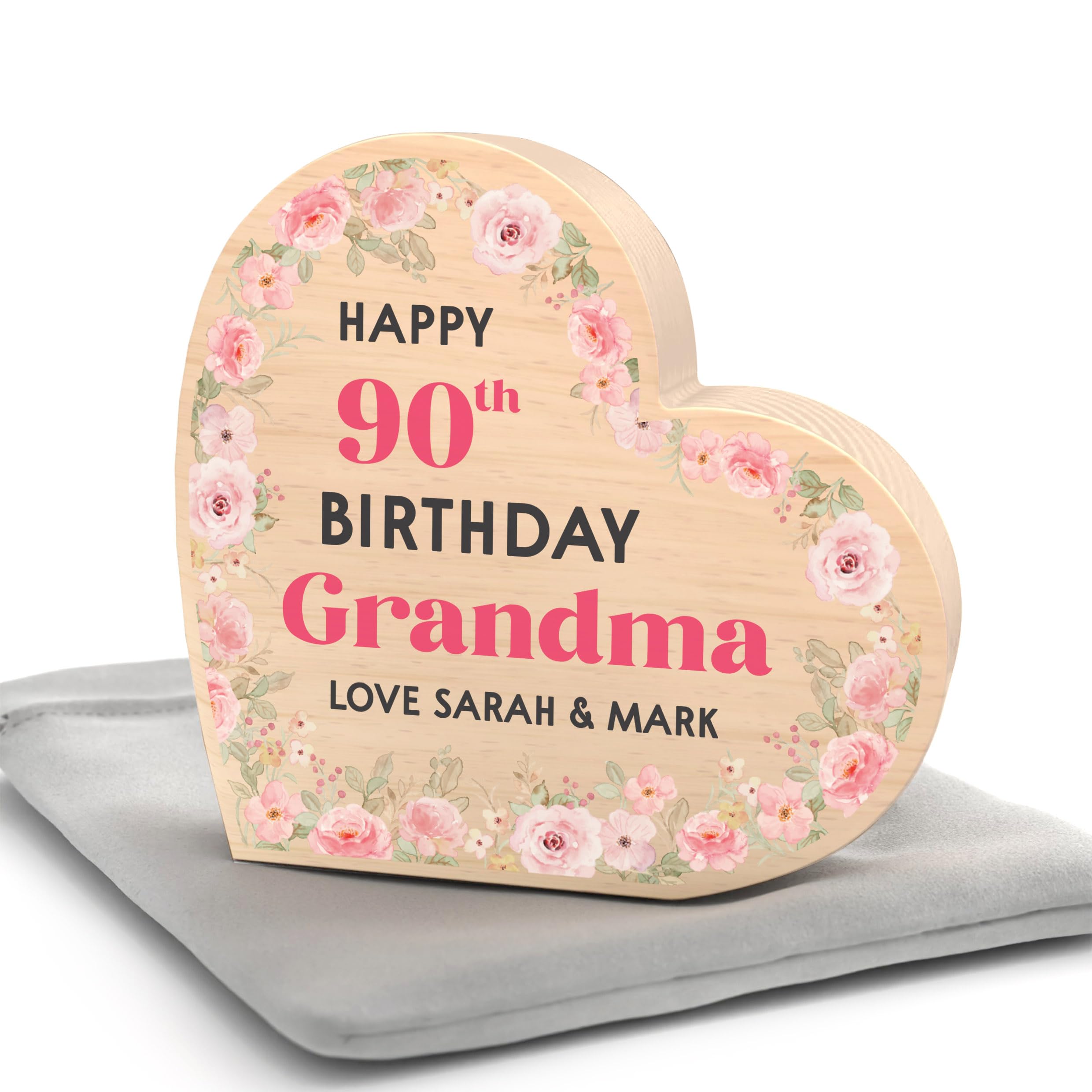 Personalised 90th Birthday Gifts For Women, 90 Years Old Gift, 50th 60th 70th 80th Birthday Gifts Nanny Grandma Nan Auntie Friend, Milestone Birthday Keepsake With Grey Bag