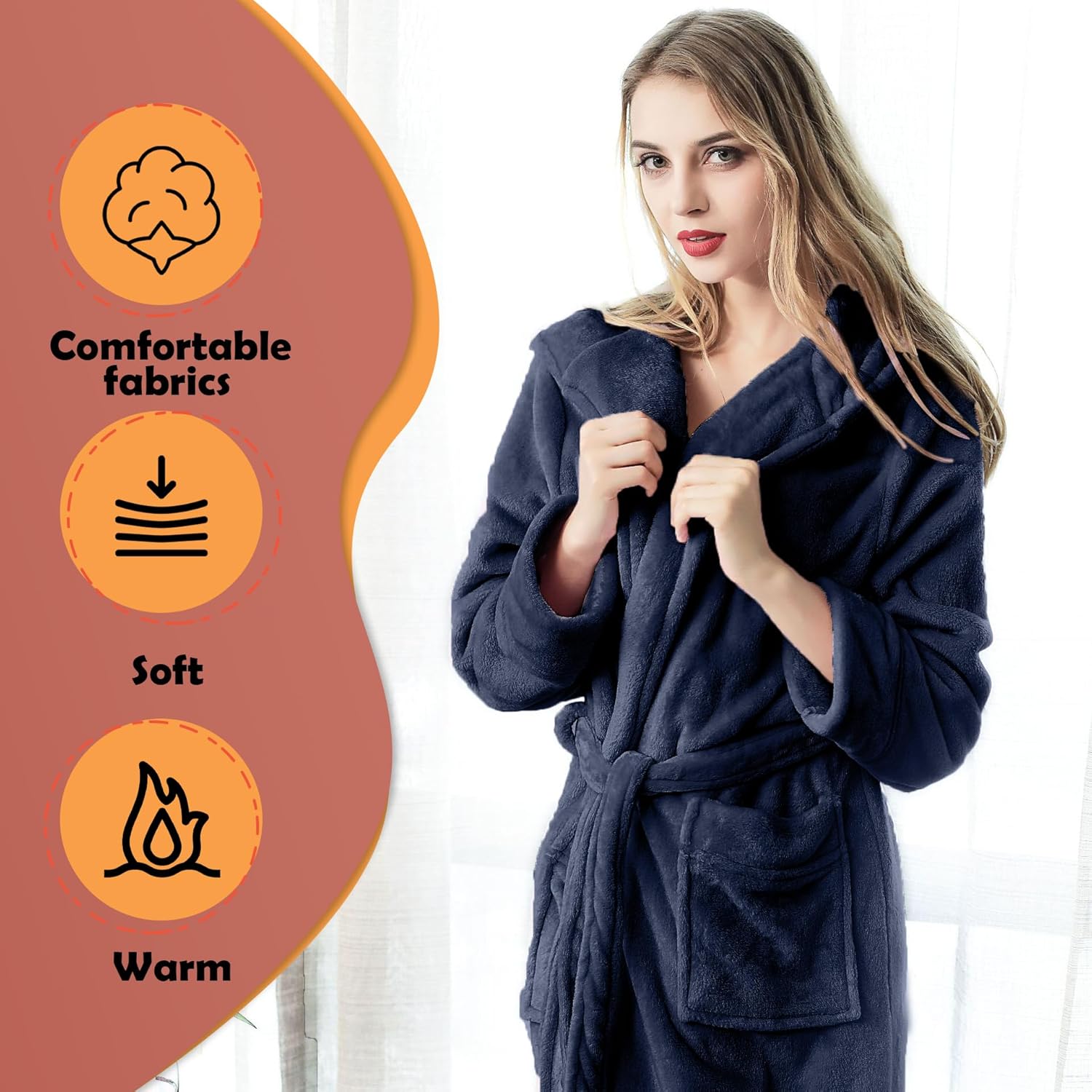 Oksun Womens Long Fleece Robe: Floor Length Flannel Hooded Bathrobe, Plush Warm Winter Housecoat, Fluffy Soft Cozy Nightgown