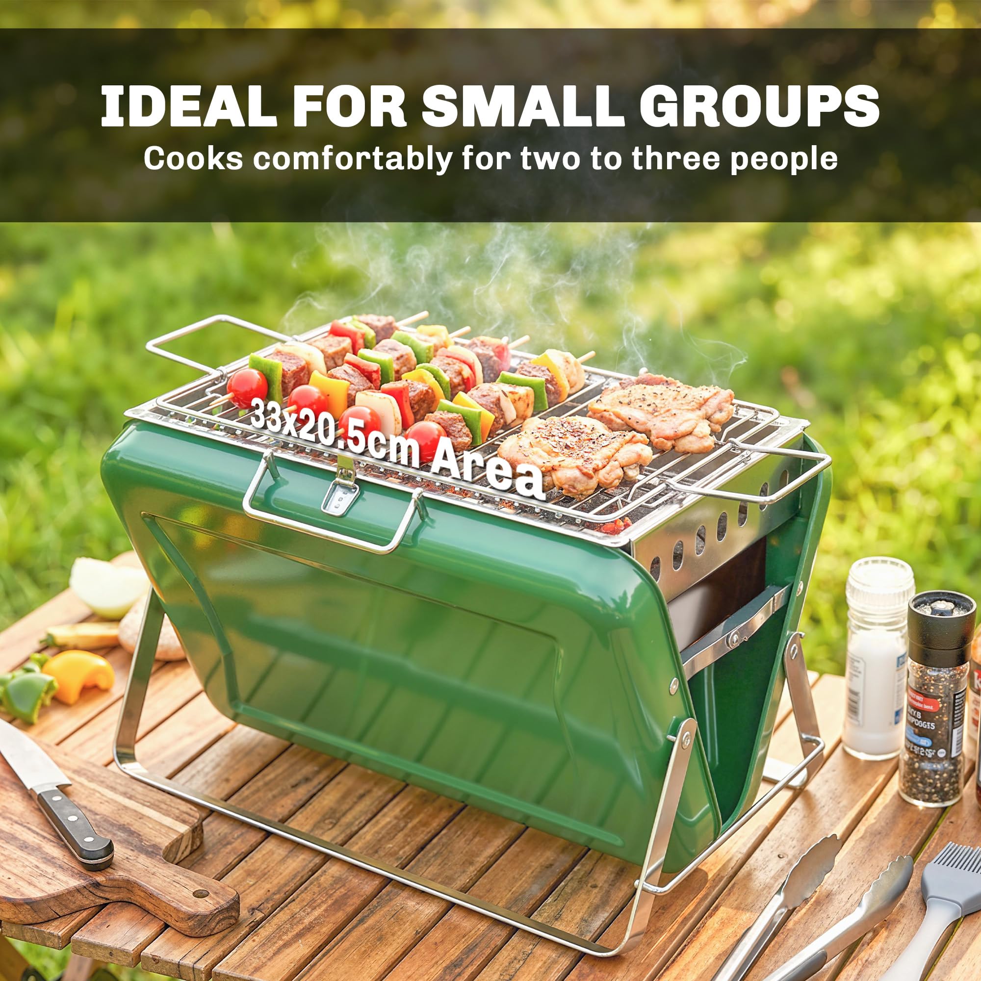 Outsunny Parrilla portátil para barbacoa, parrilla plegable de carbón con asa y patas plegables para camping, jardín, cocina al aire libre, verde oscuro