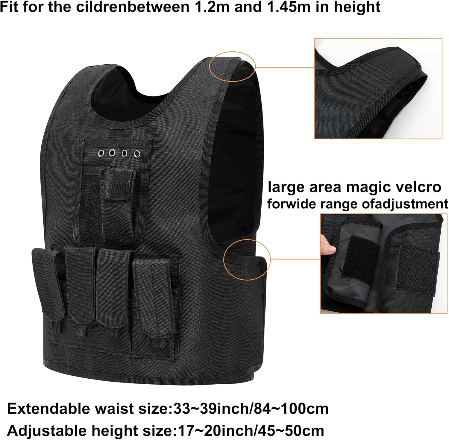 Kids Tactical Vest, Adjustable Army Costume, Boys Girls Outdoor Paintball Airsoft Gear - Image 2