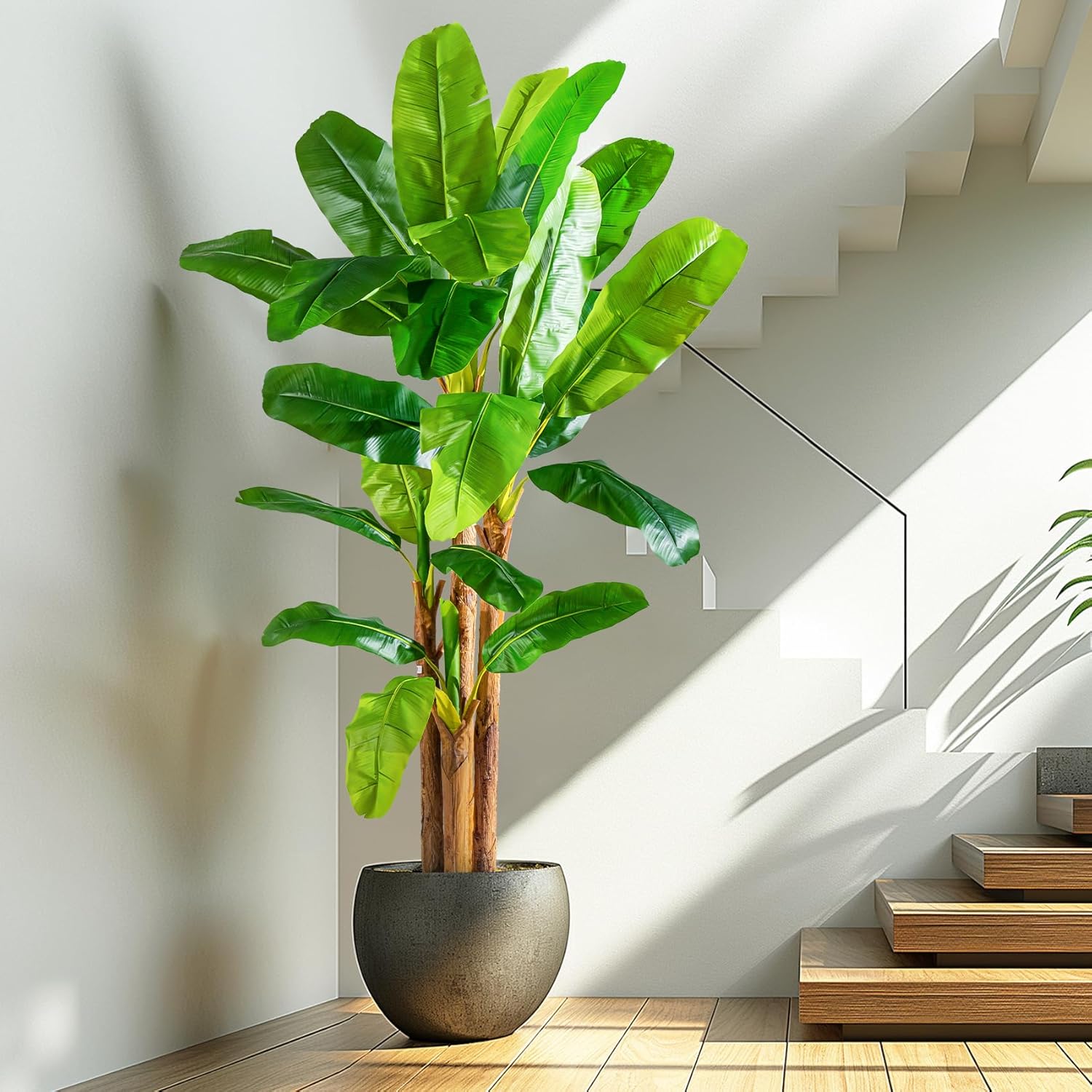 8.2FT Artificial Banana Tree Tall Fake Banana Leaf Plant Faux Banana Silk Tree Faux Banana Leaves for Home Swimming Pool Indoor Outdoor Patio Tropical Decor - Image 3