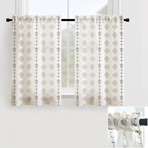 Door Curtains for Door Window,Small Linen Boho Floral Sheer Privacy Backdoor Back Front Kitchen Door Curtain for Inside House Glass Window,24 x 36 Inch Length