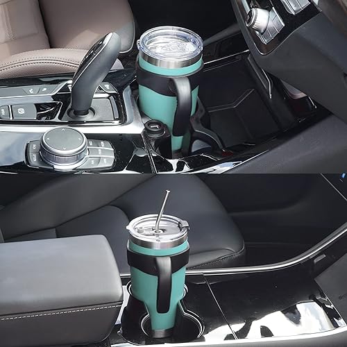 Miniatura 7 de WETOWETO Vaso de 20 onzas con 2 tapas y 2 pajillas acero inoxidable aislado al vacío con asa taza térmica de viaje con recubrimiento de polvo de