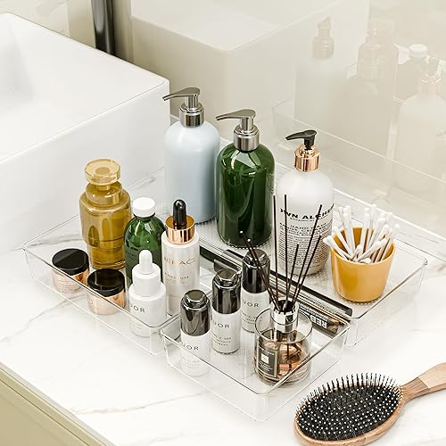 Miniatura 2 de Juego de organizador de cajones de plástico transparente para cocina, baño, oficina, cosméticos y herramientas, bandejas de almacenamiento