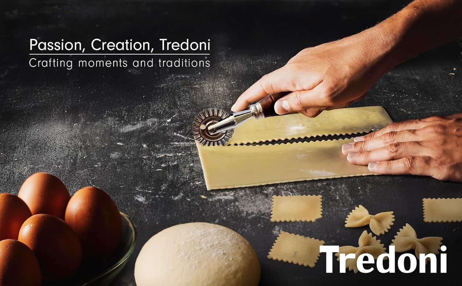 Tredoni 1.6" Pastry Wheel - Dough Stamp Cutter/Crimper, Pasta/Ravioli/Pie Maker, 4cm Stainless Steel Wheel Wooden Handle - Image 4