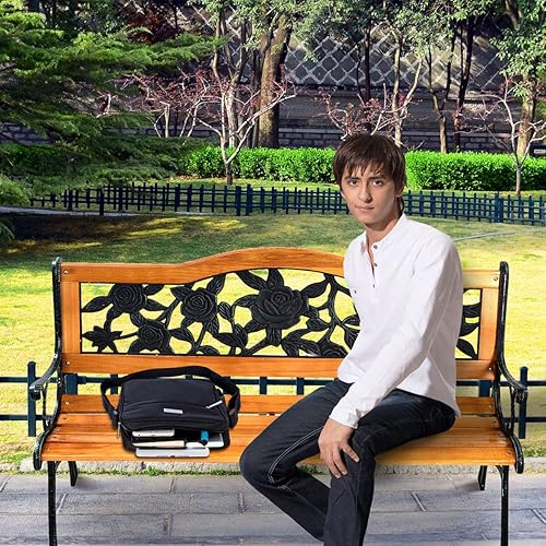 Miniatura 8 de S AFSTAR Safstar Banco de jardín para exteriores, banco de jardín para patio, banco de porche con respaldo grande de rosa fundido y asiento de